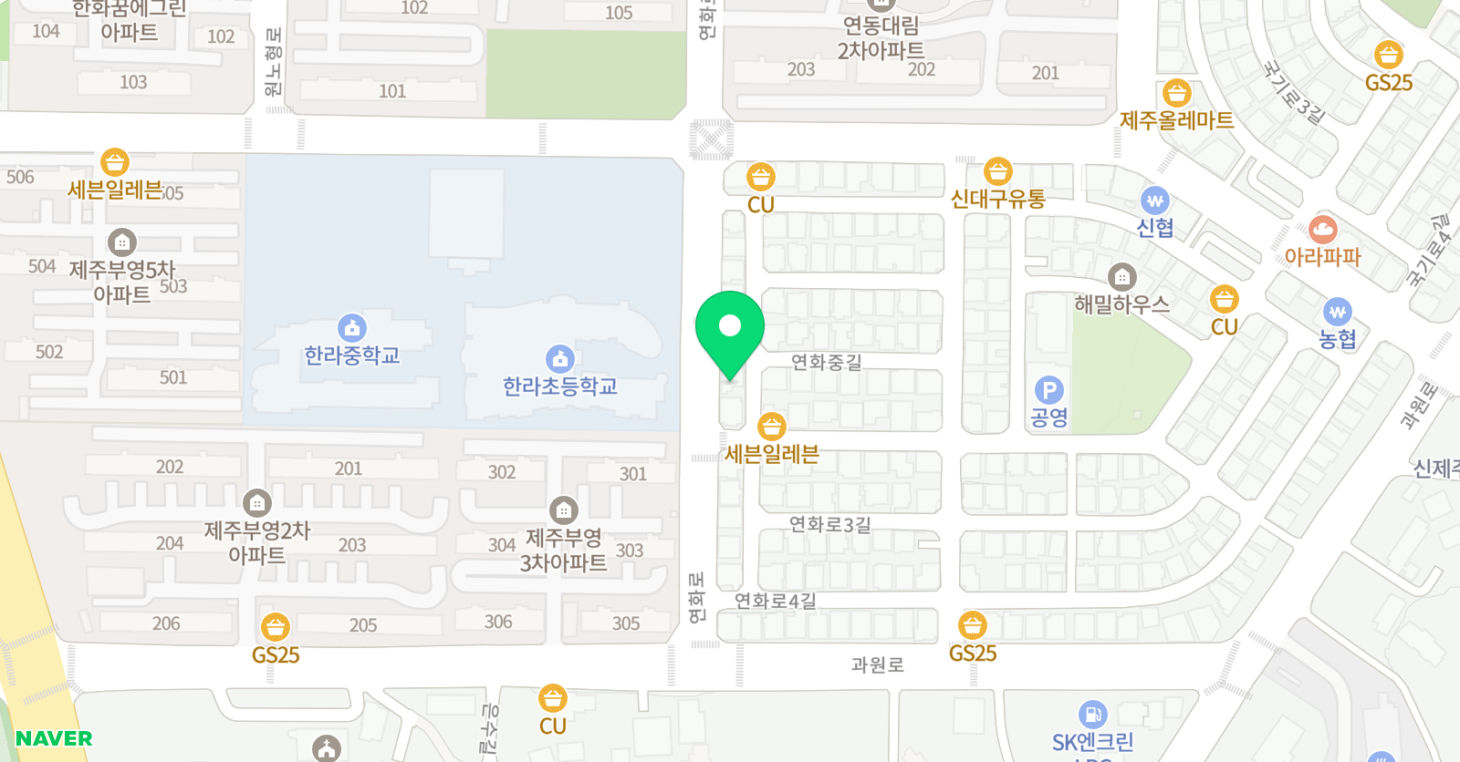 YBM잉글루 영어 제주연동제1캠펴스 위치
