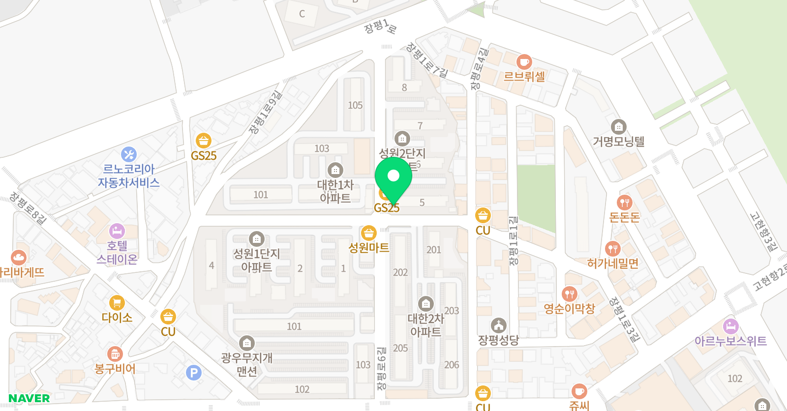 GNB 영어전문학원 장평캠퍼스 위치