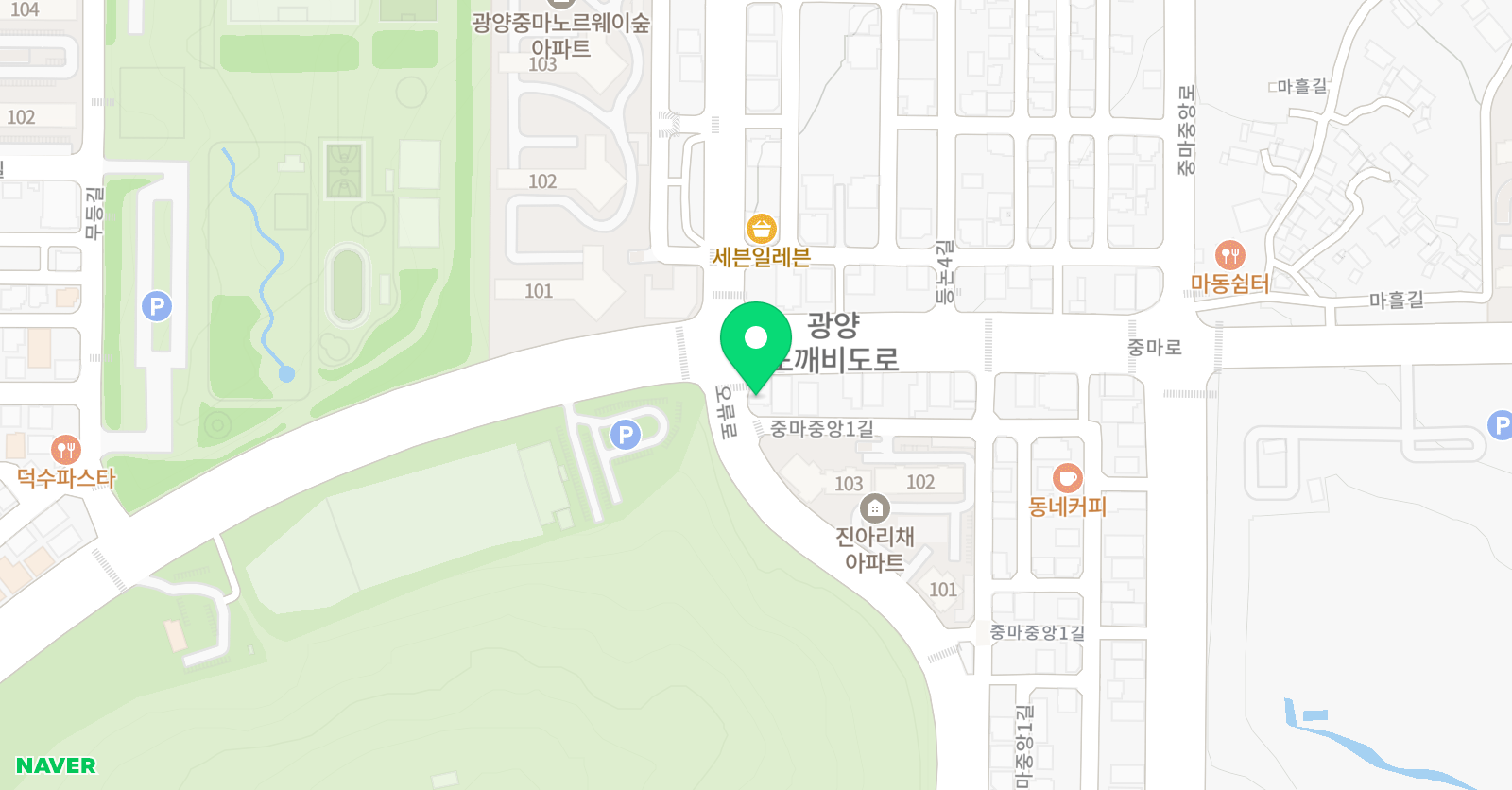 함스뮤직 기타드럼보컬실용음악학원 광양중마점 위치