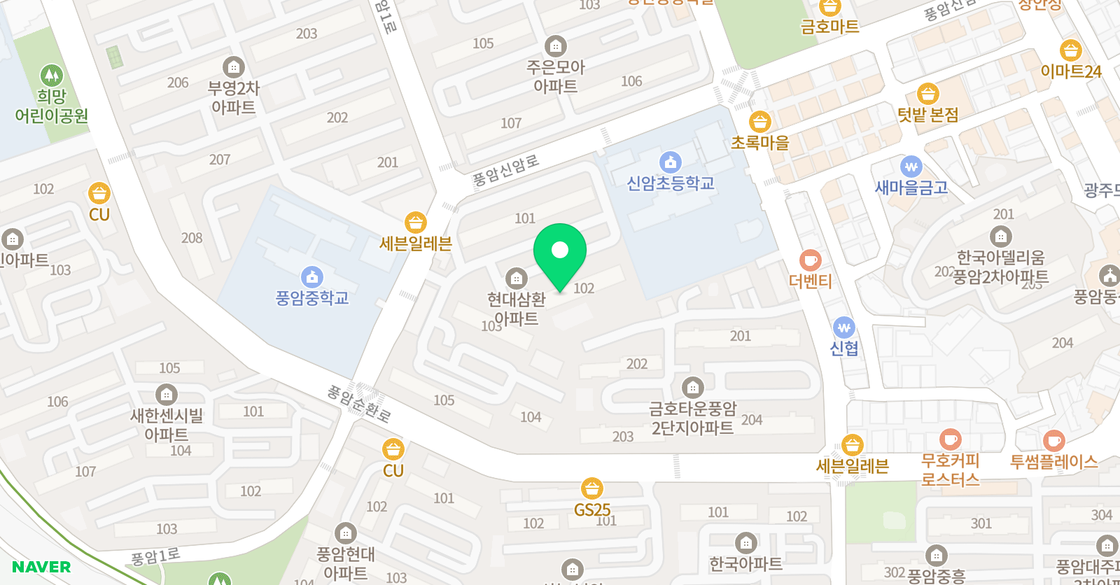 한솔플라톤아카데미 풍암현대삼환교실 위치