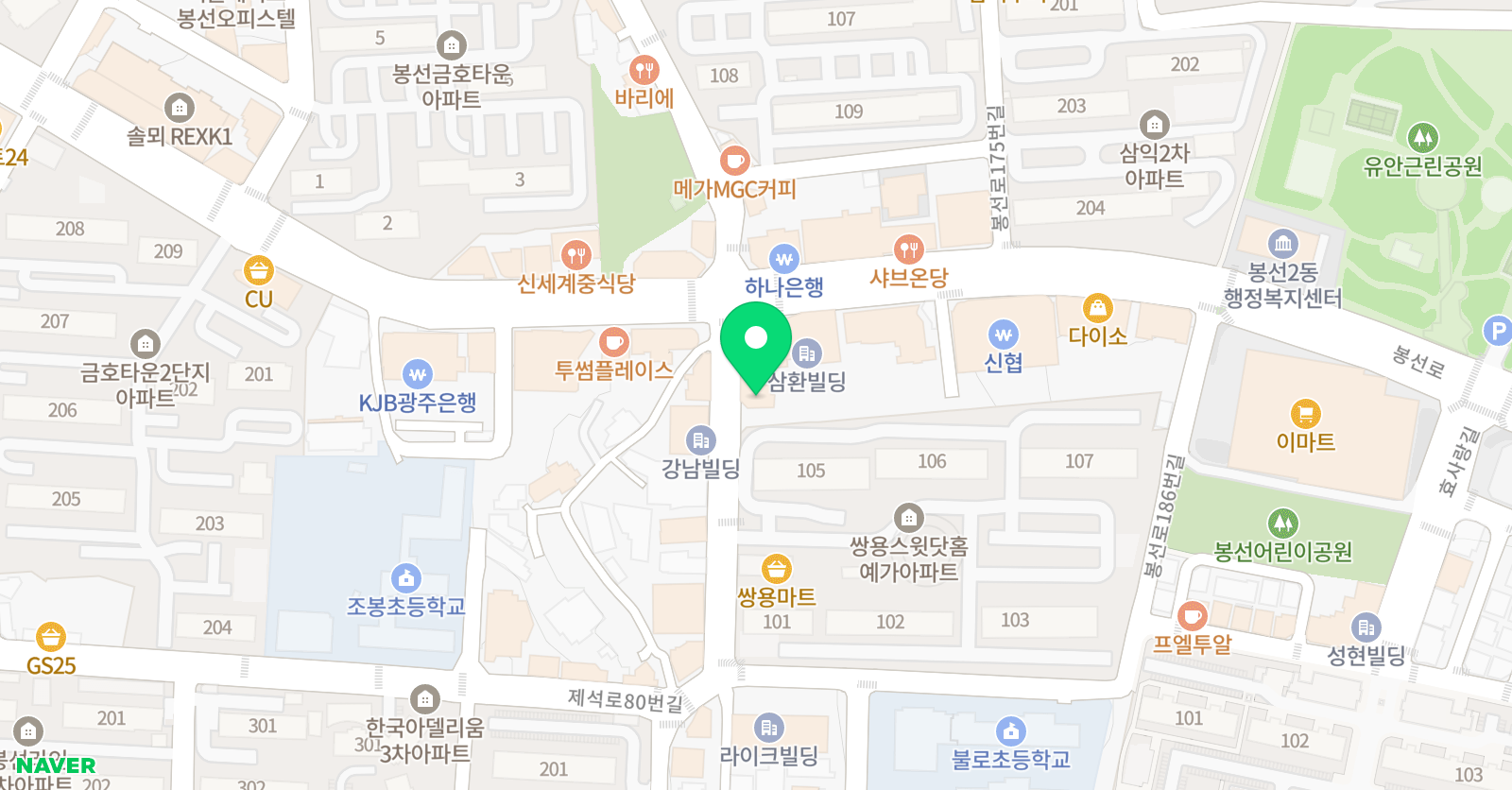 쎈 수학러닝센터 봉선학원 위치