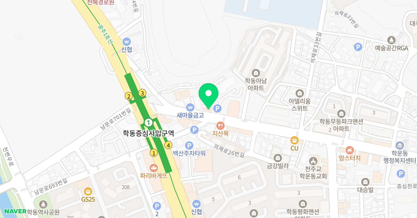 YBM시사주니어 영어전문학원 광주학동1지국 위치