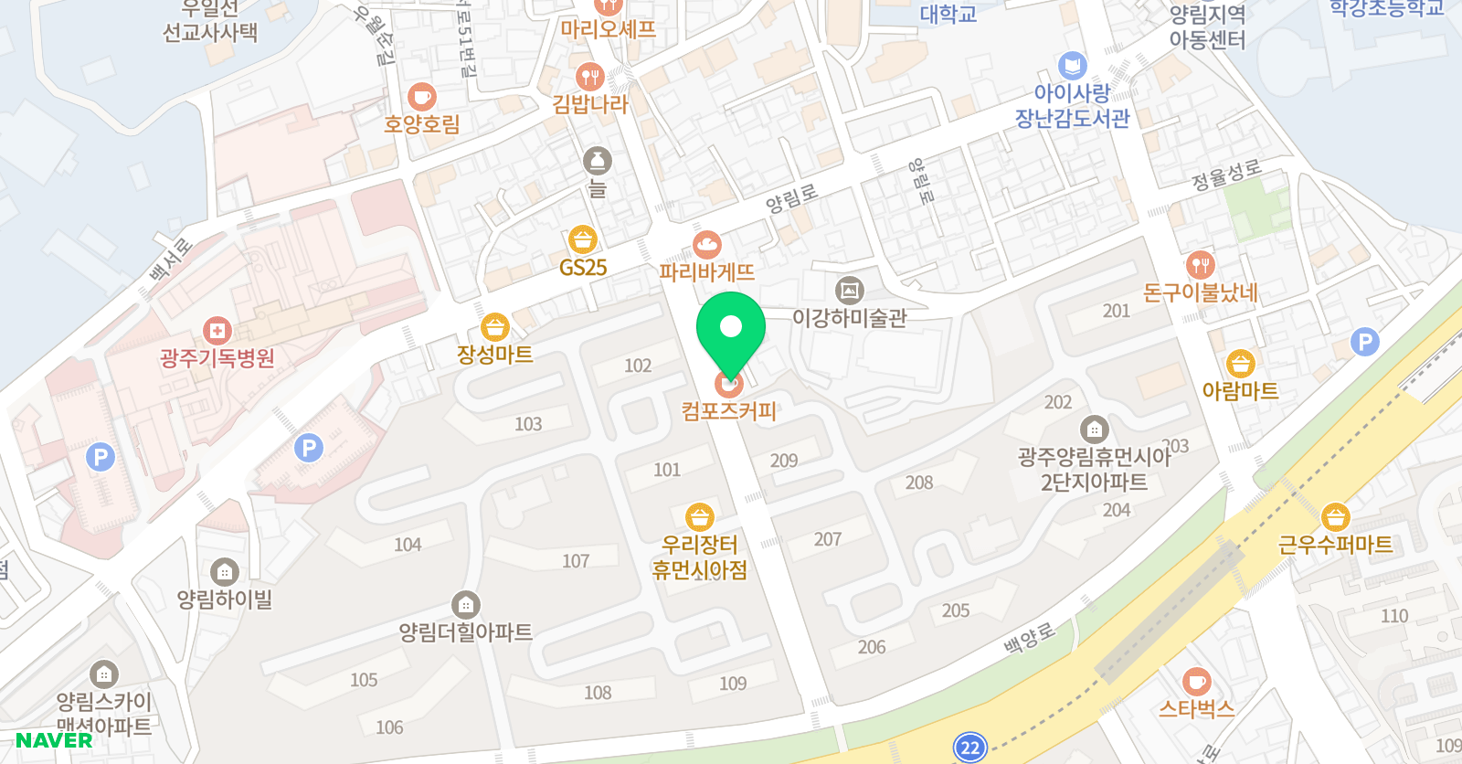 뮤엠 영어학원 양림캠퍼스 위치