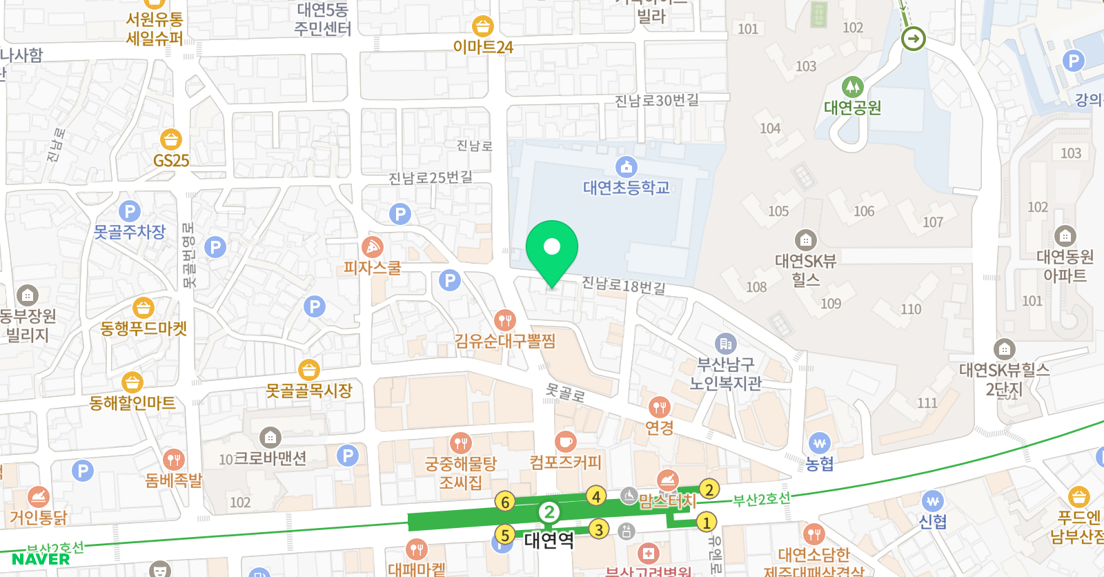 책나무 대연초힐스점 위치