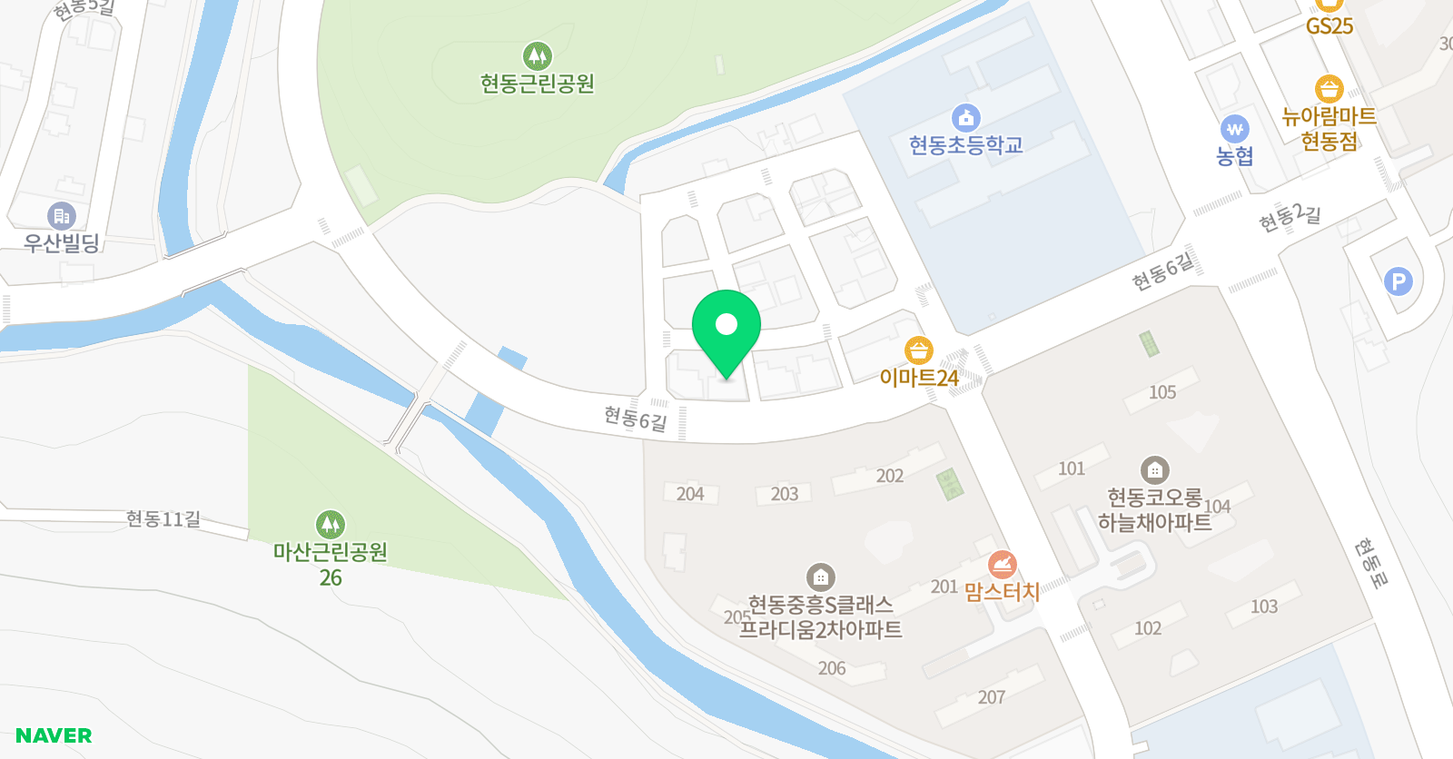 현동 더웰 학원 위치