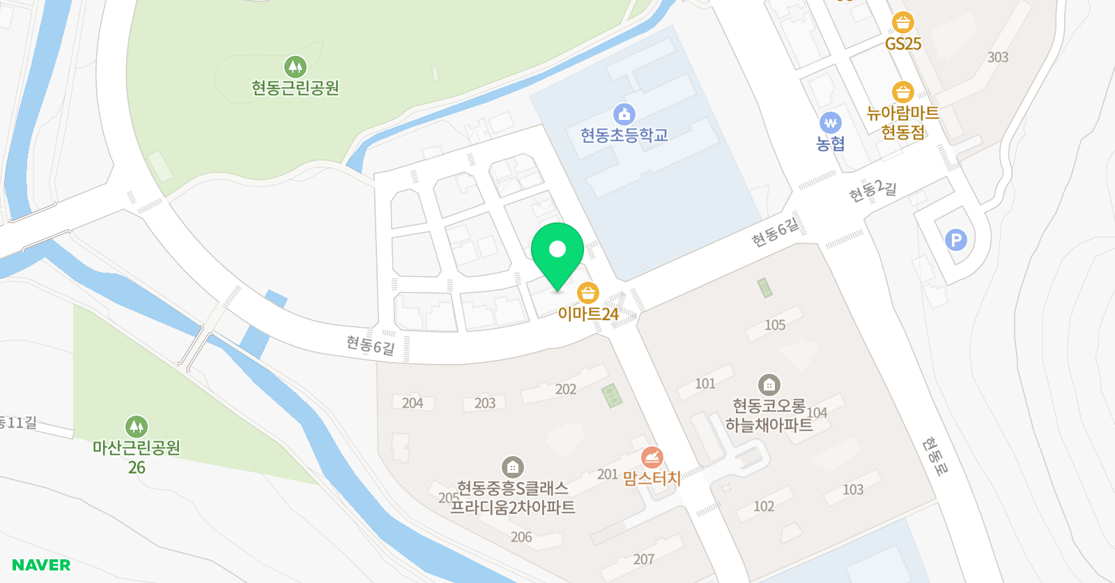 지앤비 영어학원 현동점 위치