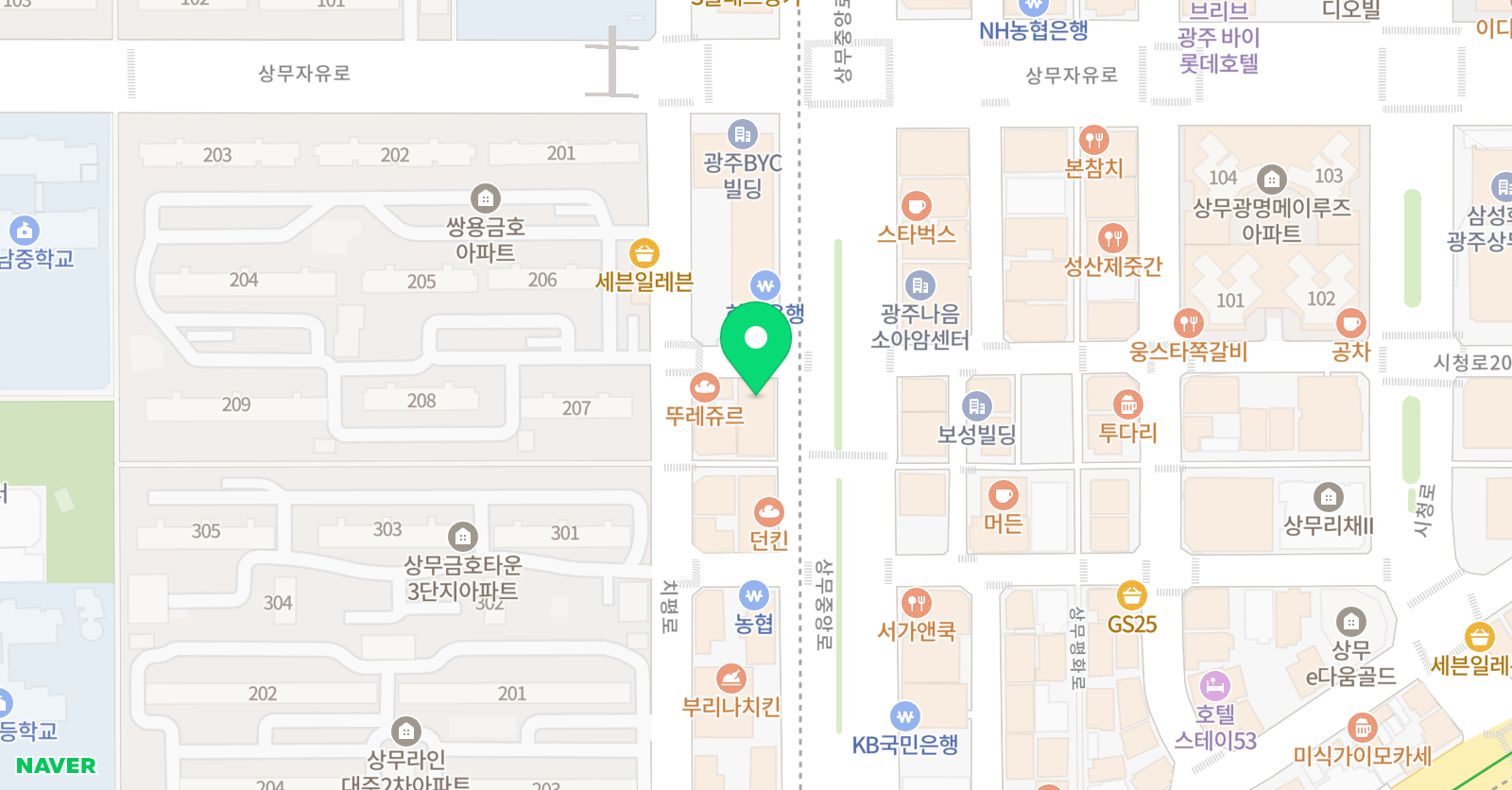 지산한길 수학 상무점 위치
