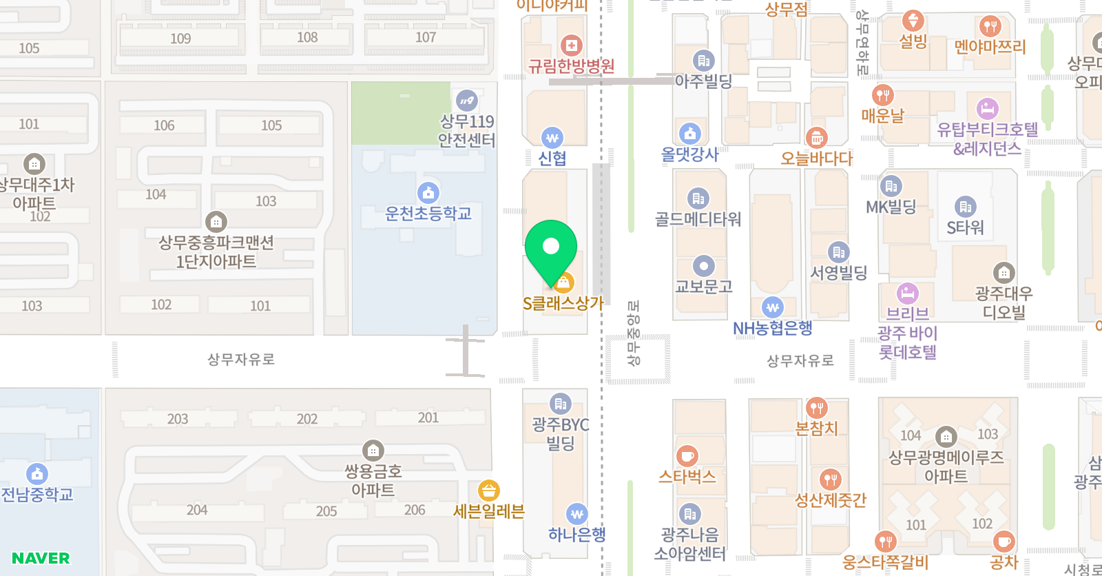 유일 수학학원 상무2관 위치