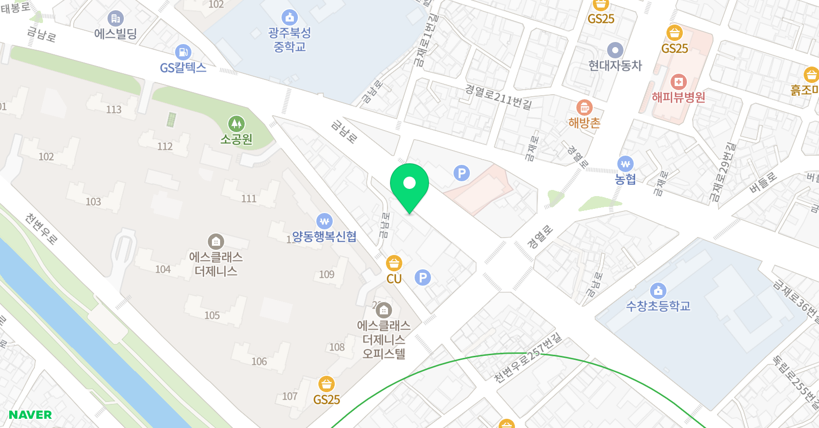수준 수학전문학원 광주 유동점 위치
