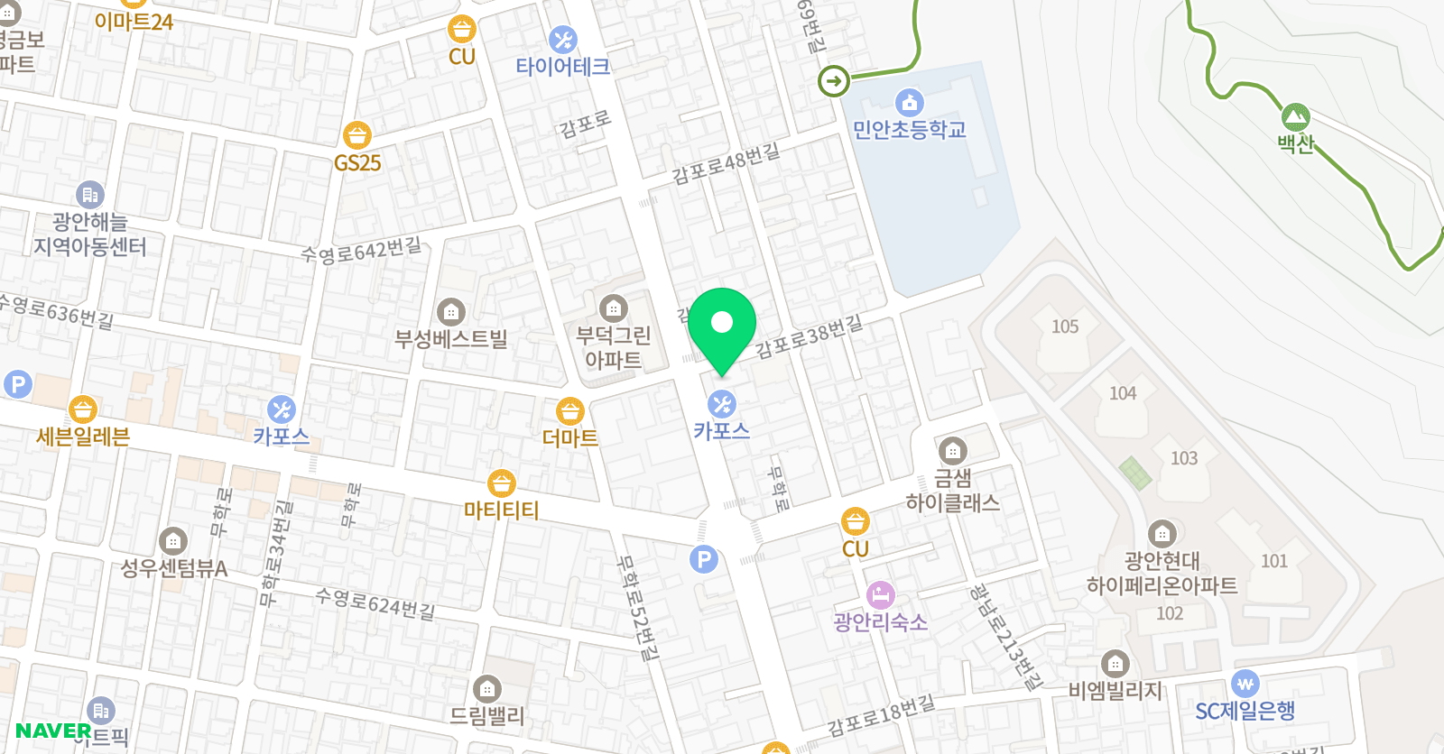 민락 능률이엠 학원 위치