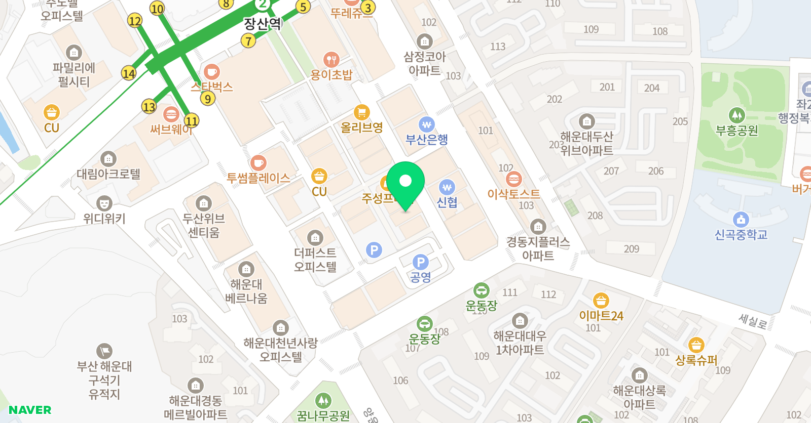오름 수학과학학원 장산점 위치
