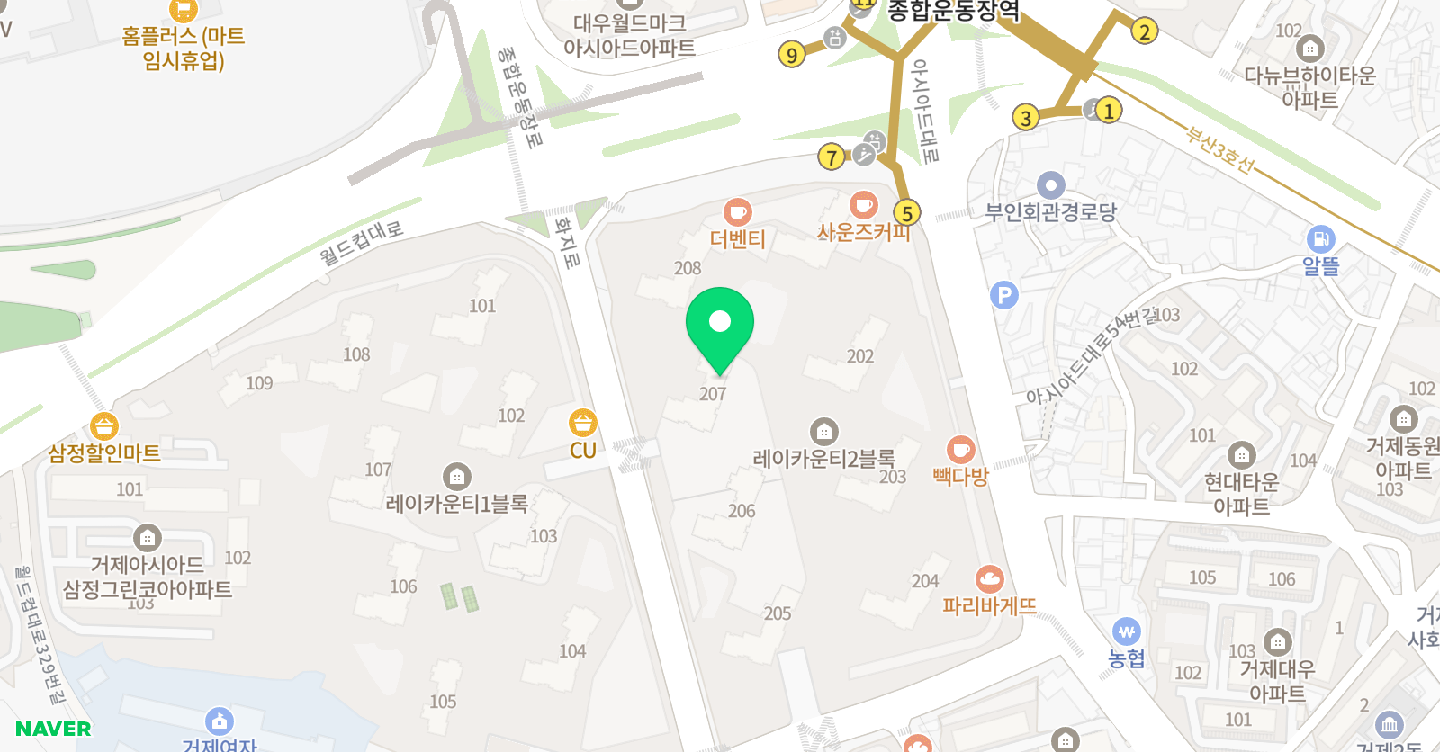 3030 영어학원 거제동 레이카운티 2블록센터 위치
