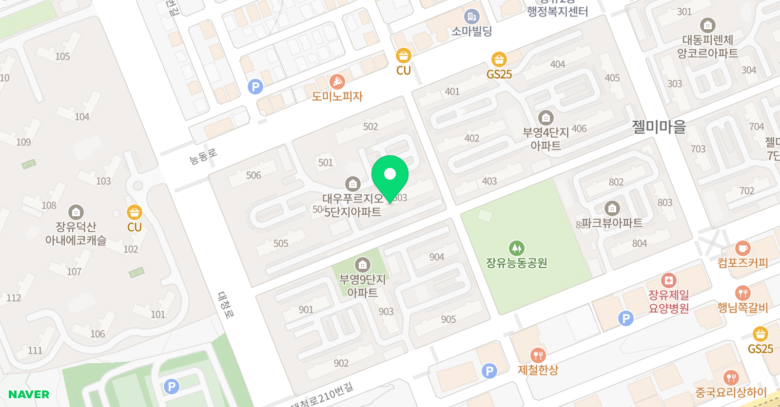 아소비 장유 젤미푸르지오5단지점 위치