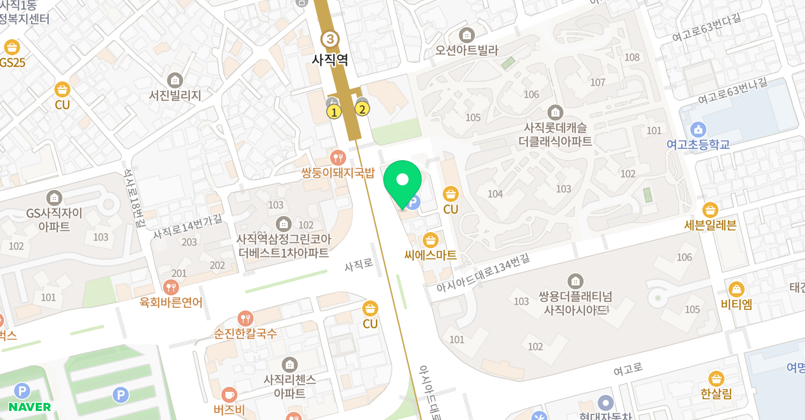 KJ영재센터 사직 위치