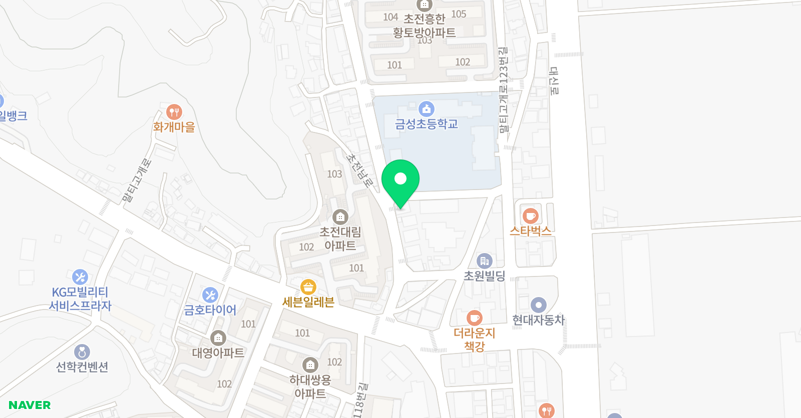 GNB 영어전문학원 초전캠퍼스 위치