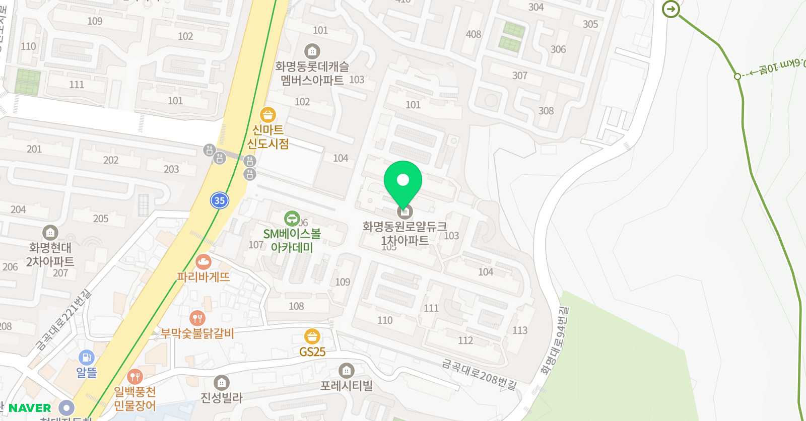 큐미르 화명동원로얄듀크점 위치