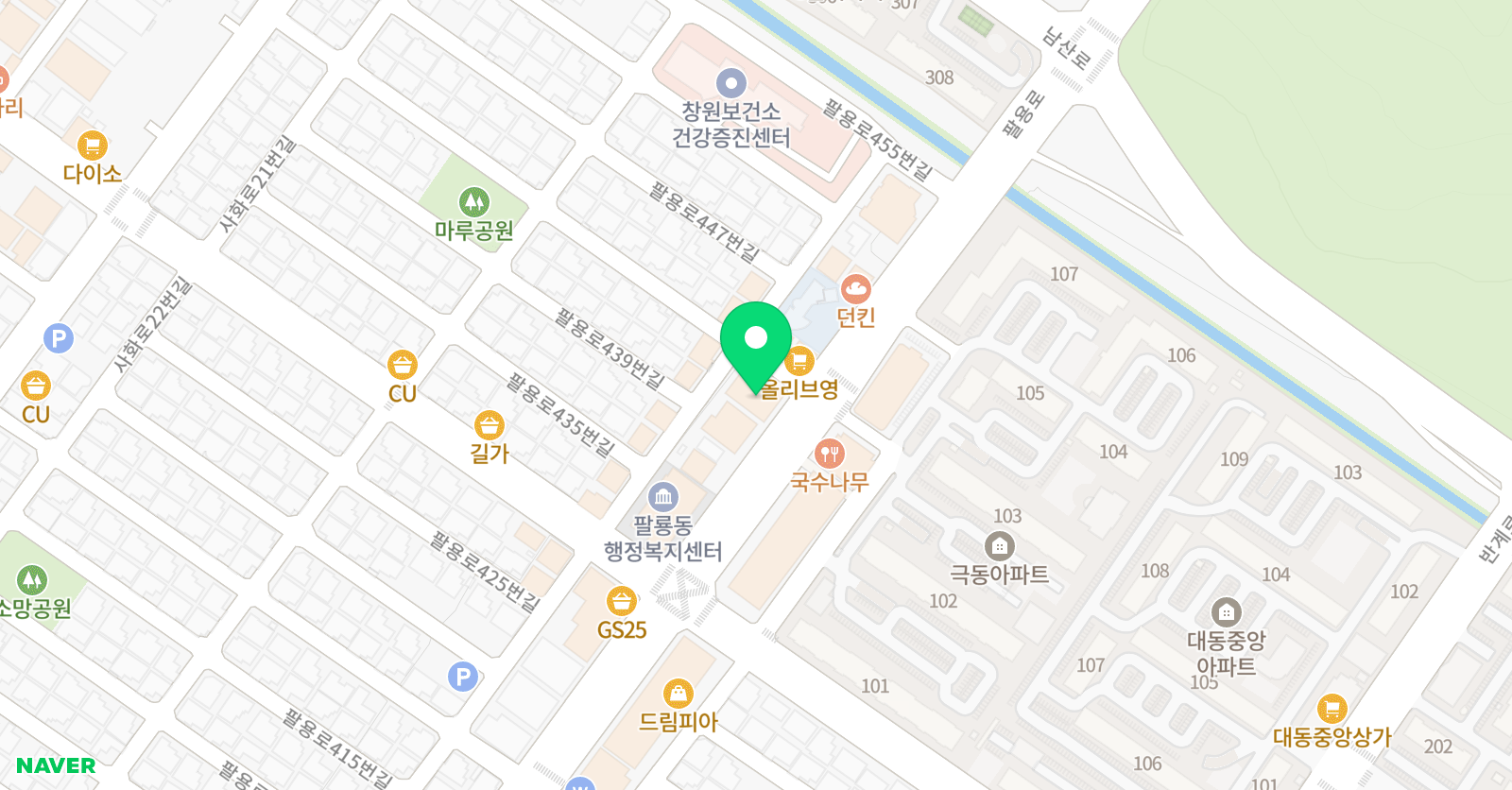 쎈수학러닝센터 팔용학원 위치