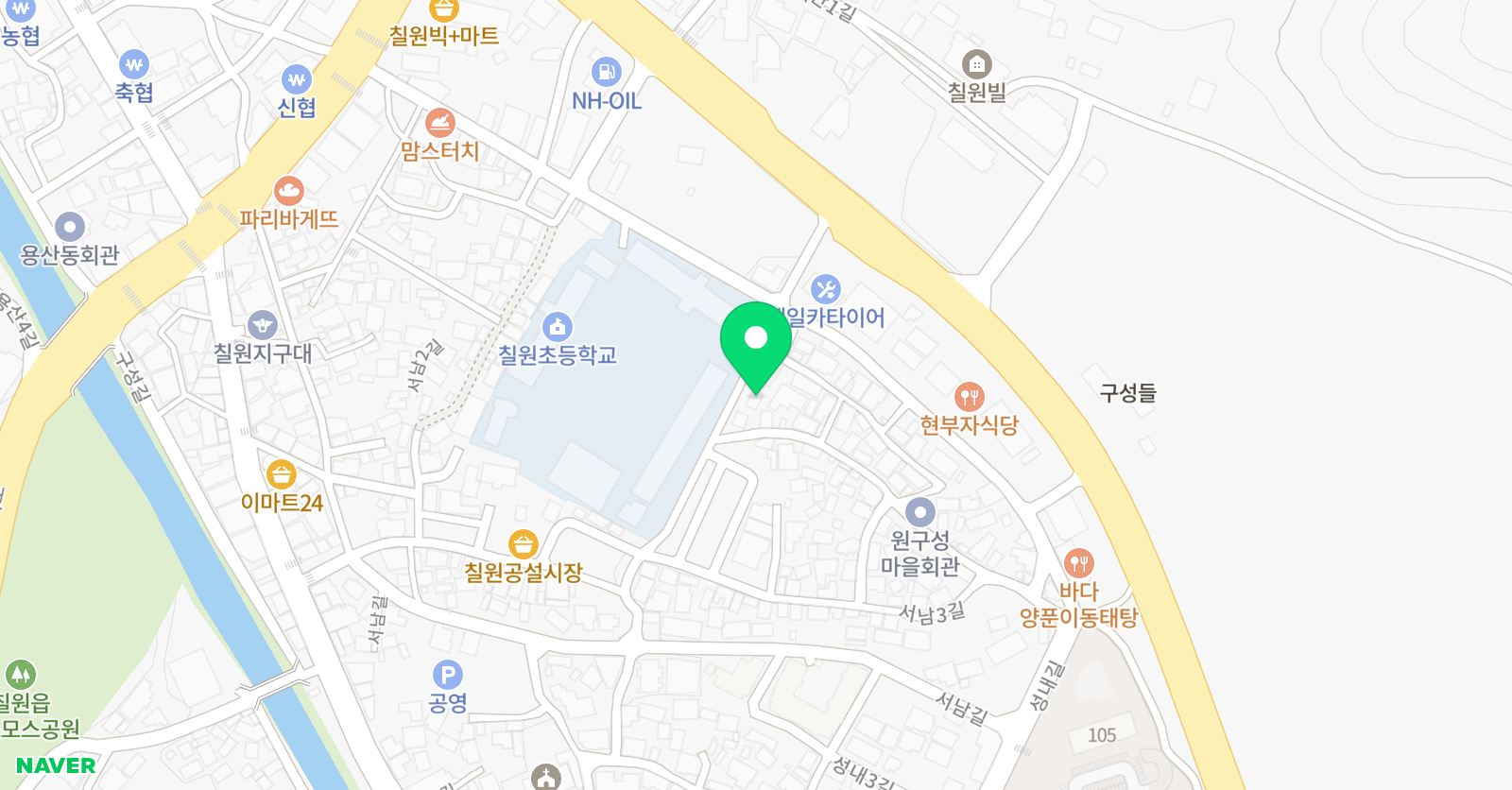 뮤엠 영어 칠원초점 위치