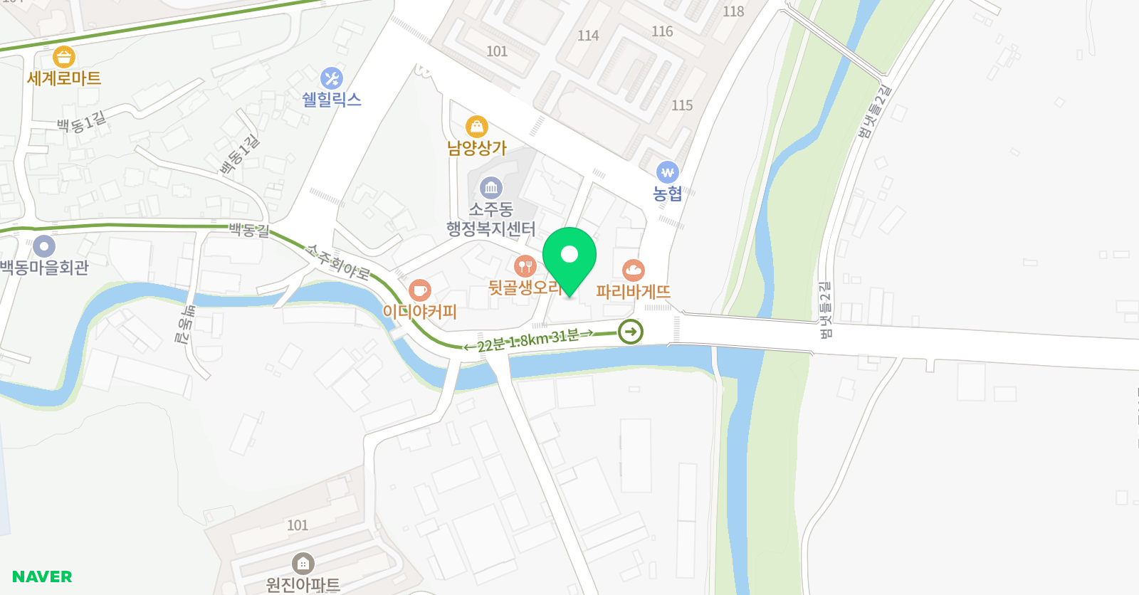 뮤엠 영어 백동초점 위치