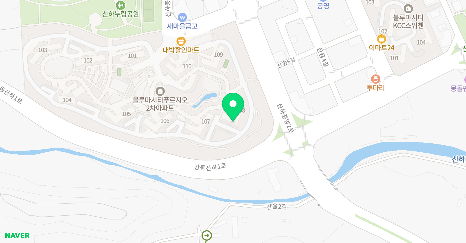 아소비 한글학원 울산 강동산하푸르지오 2단지점 위치