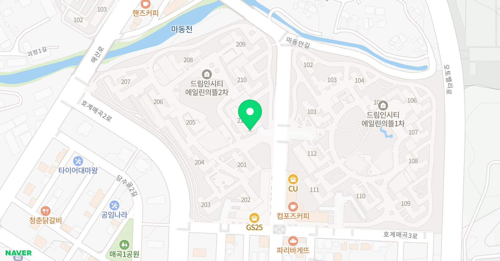 뮤엠 영어 매곡애뜰2차점 위치