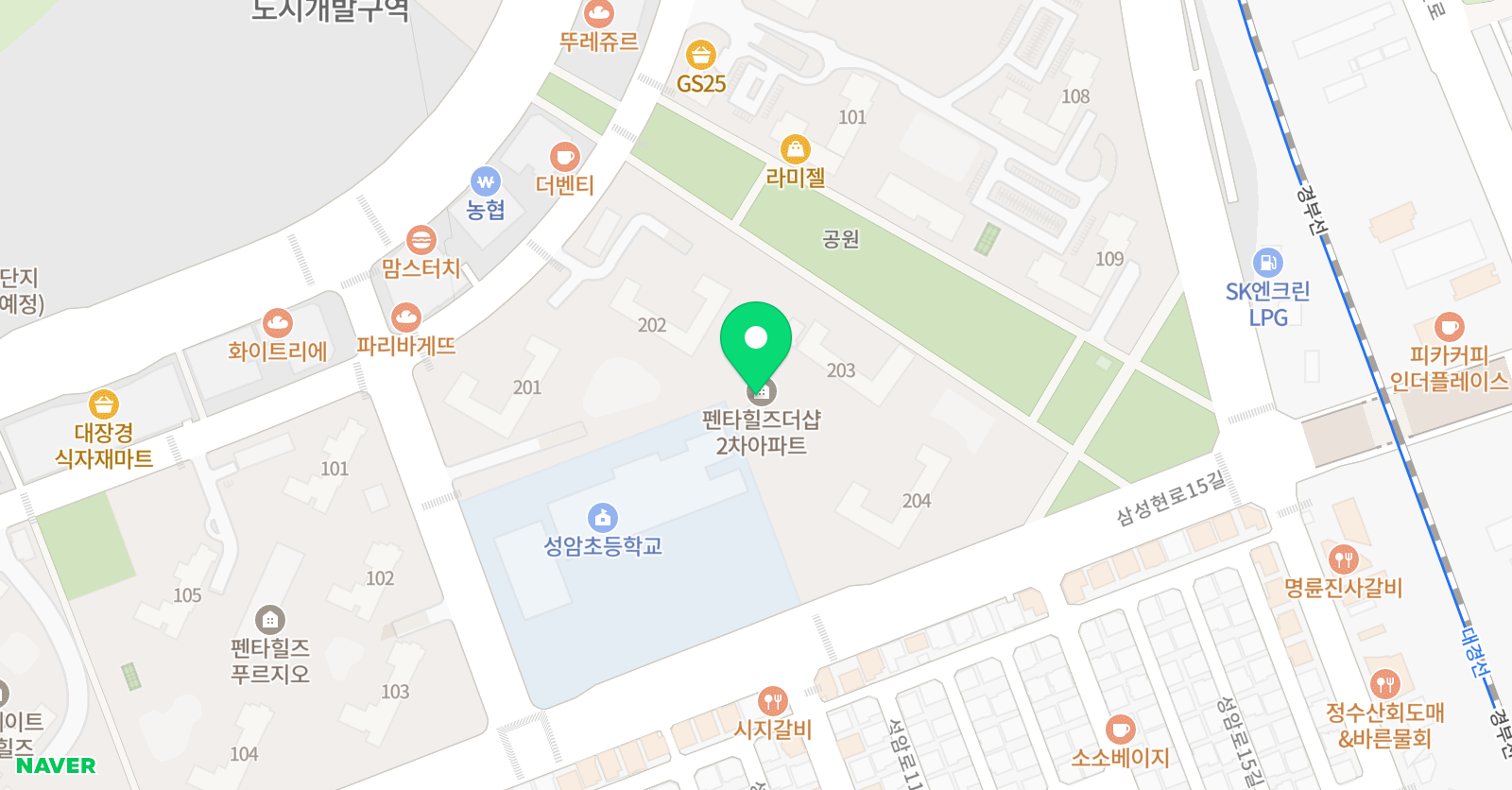 아소비 경산 펜타힐즈더샵2차점 위치