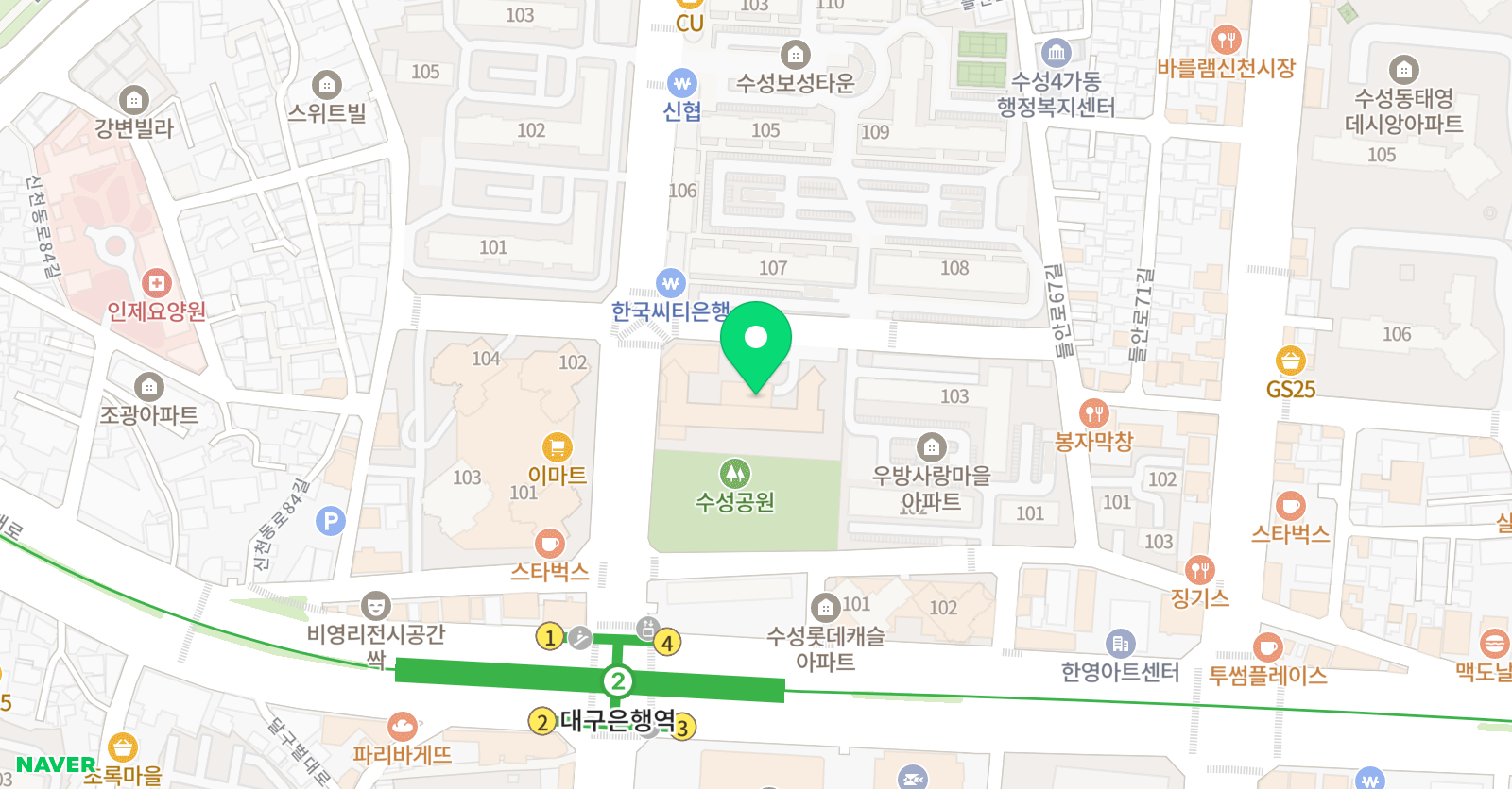 튼튼영어마스터클럽 수성 어학원 위치