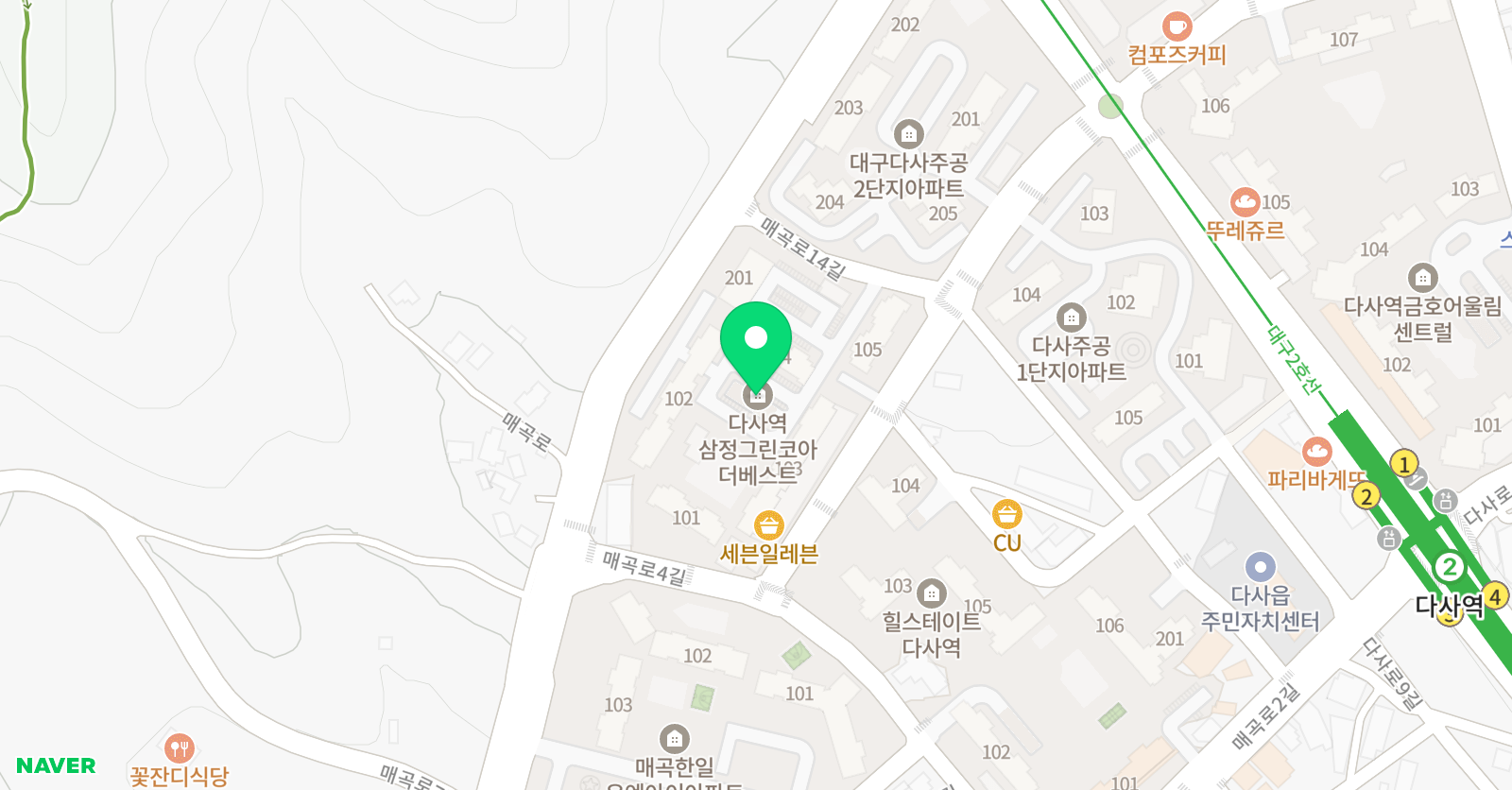 아소비 국어수학학원 다사역삼정그린코아점 위치
