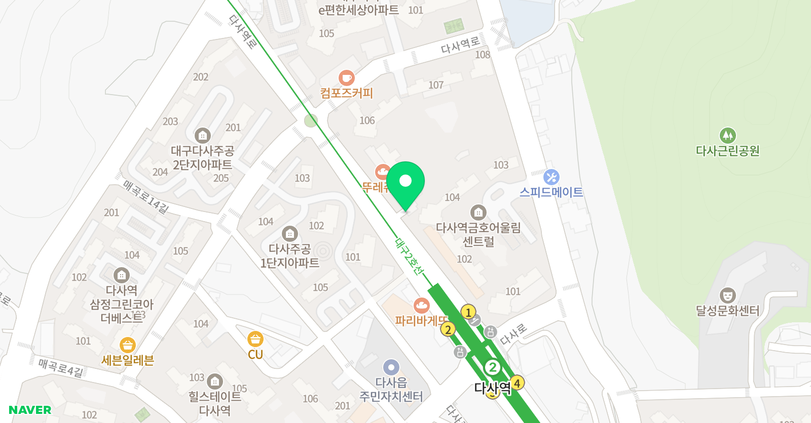뮤엠 영어 다사금호어울림점 위치