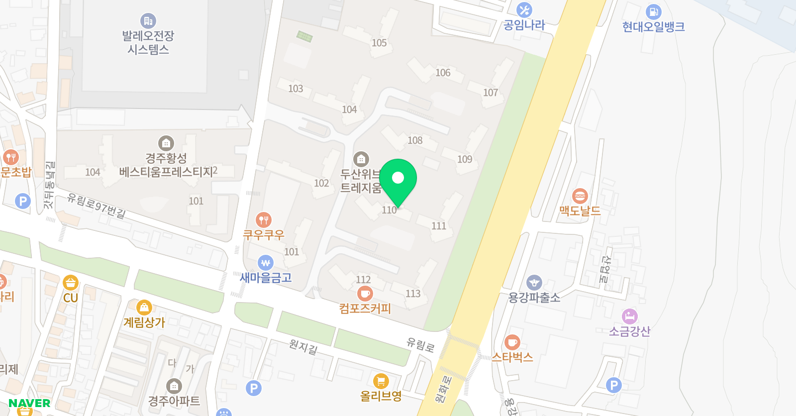 아소비 경주 용강두산위브트레지움점 위치