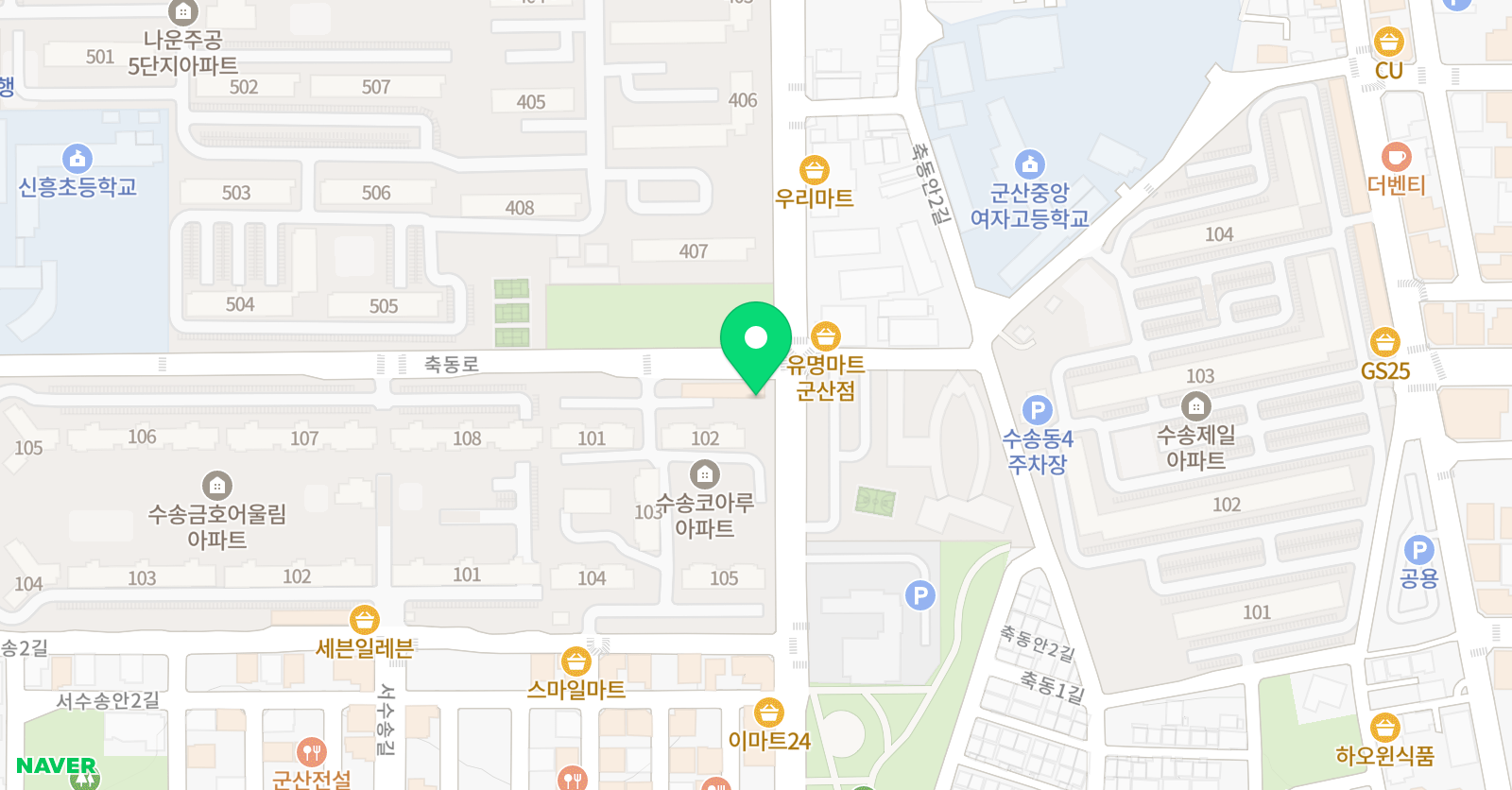 뮤엠 영어 수송코아루학원 위치