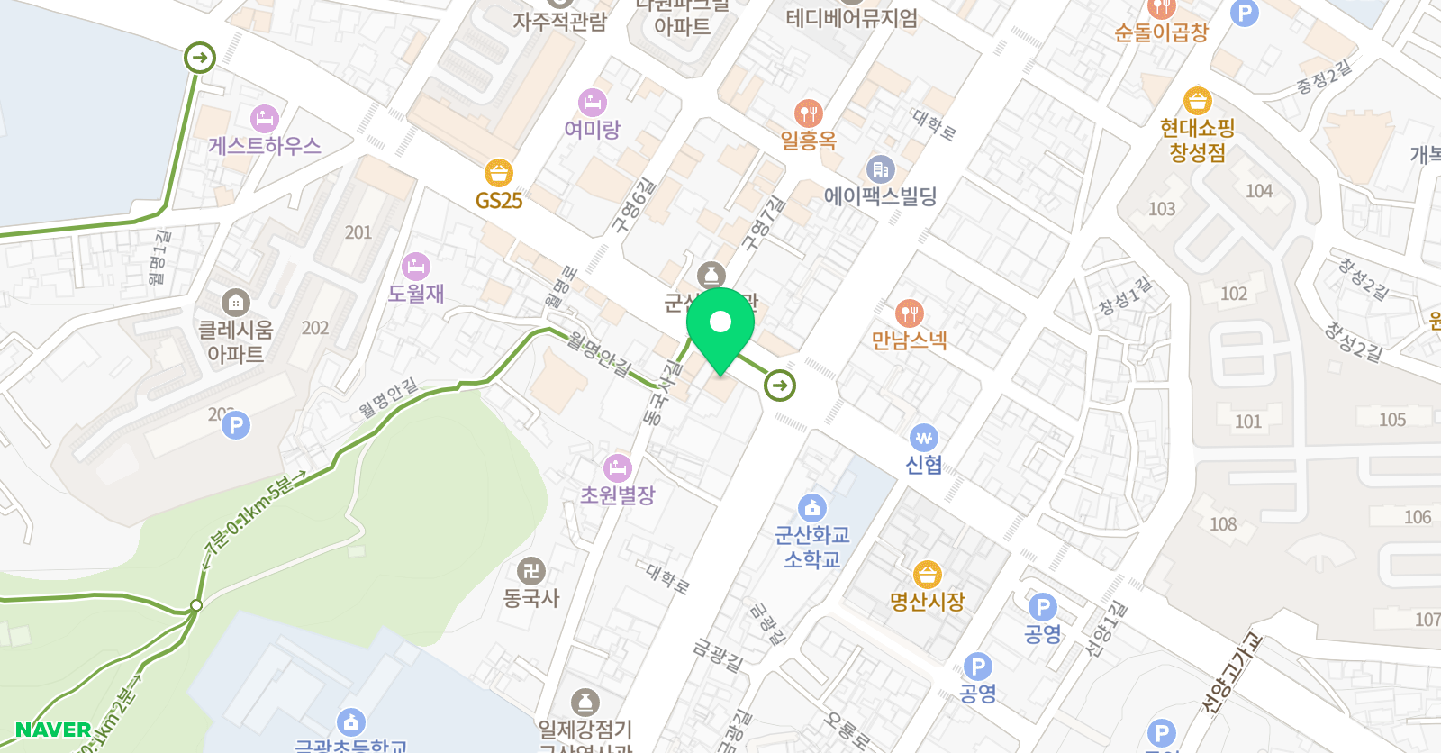 튼튼영어마스터클럽 군산명산학원 위치