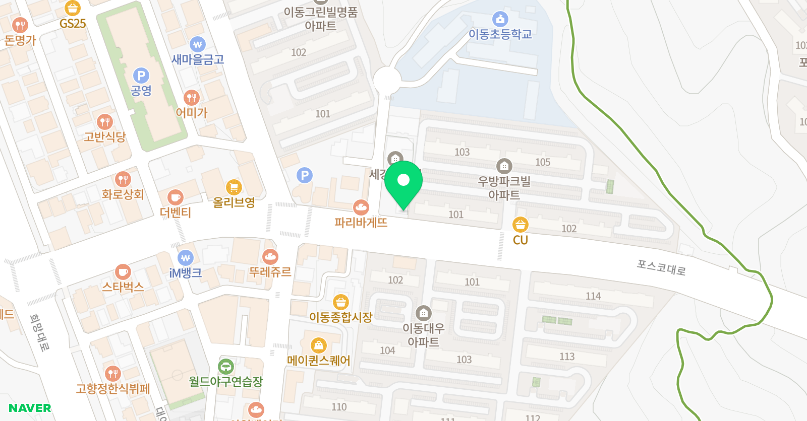 와이엘케이 학원 지곡이동점 위치