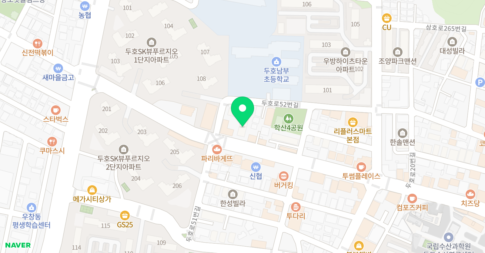 푸르넷 공부방 두호SK푸르지오 공부방 위치