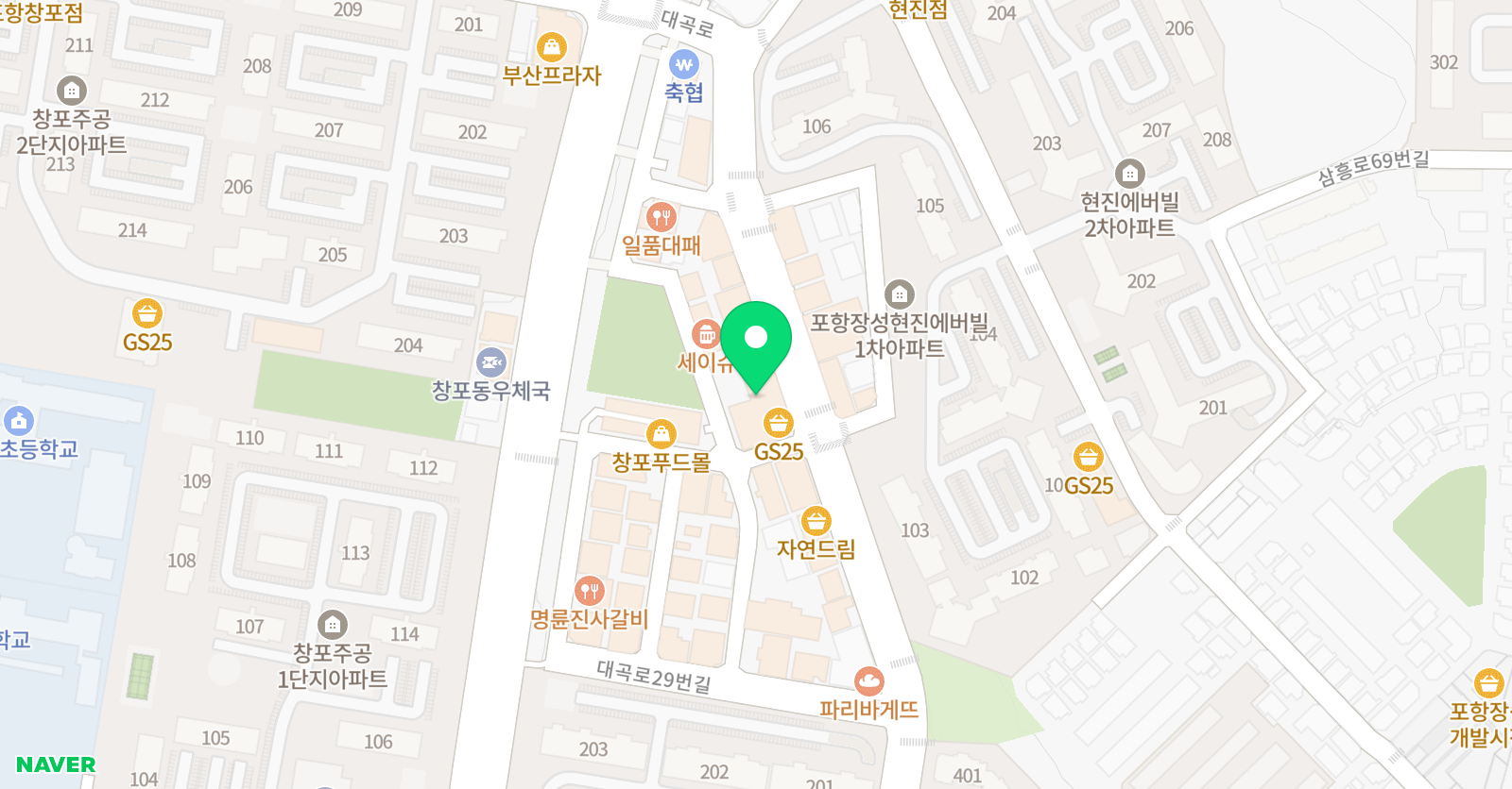 와이엘케이 학원 두호창포점 위치