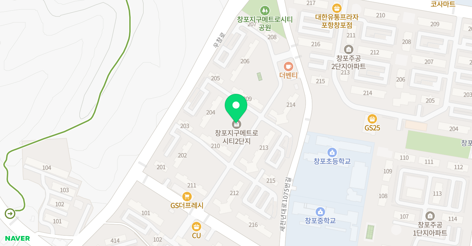 아소비 국어학원 포항 창포메트로시티2차점 위치
