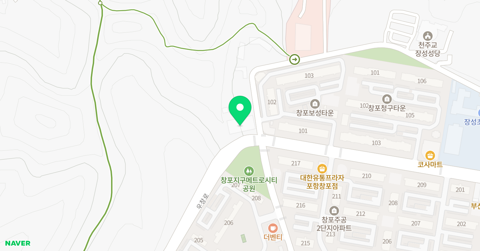 리드인지혜의숲 창포점 위치