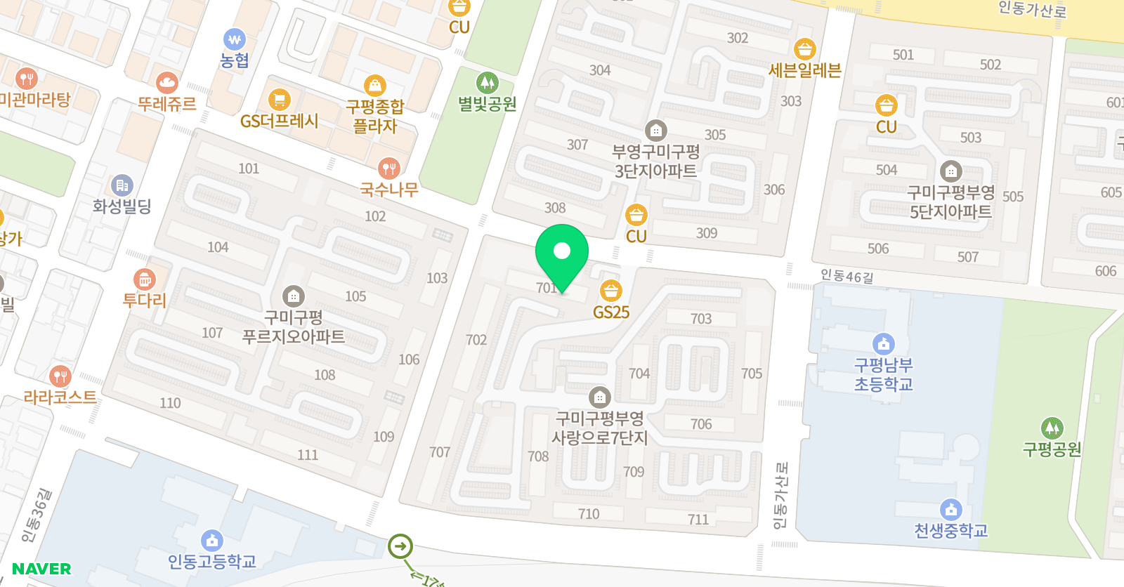 아소비큐미르 인동학원 위치