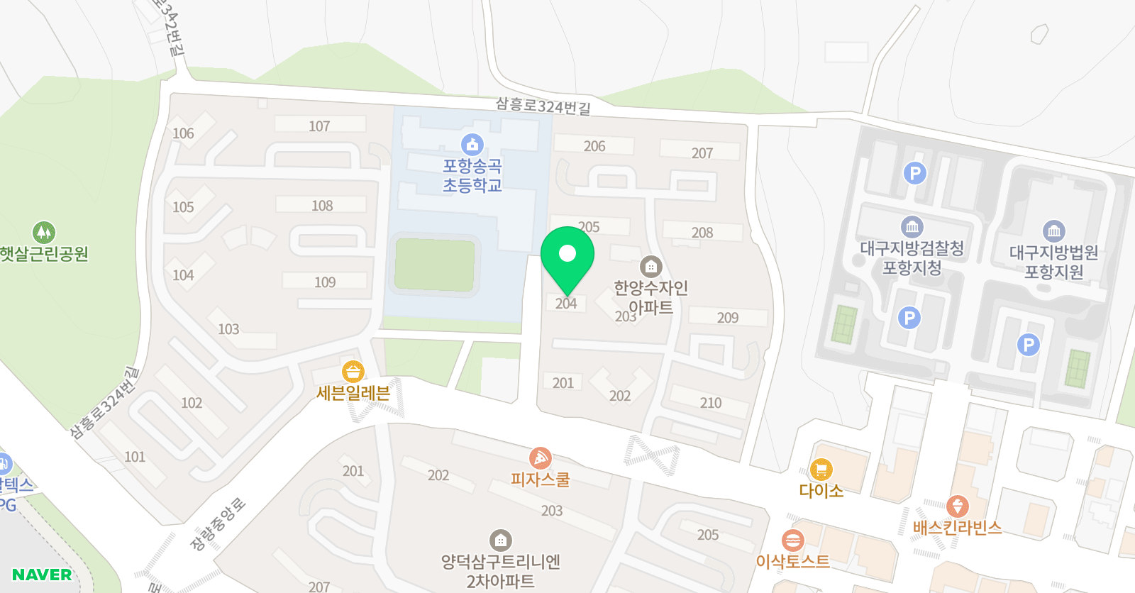 아소비 포항양덕한양수자인점 위치