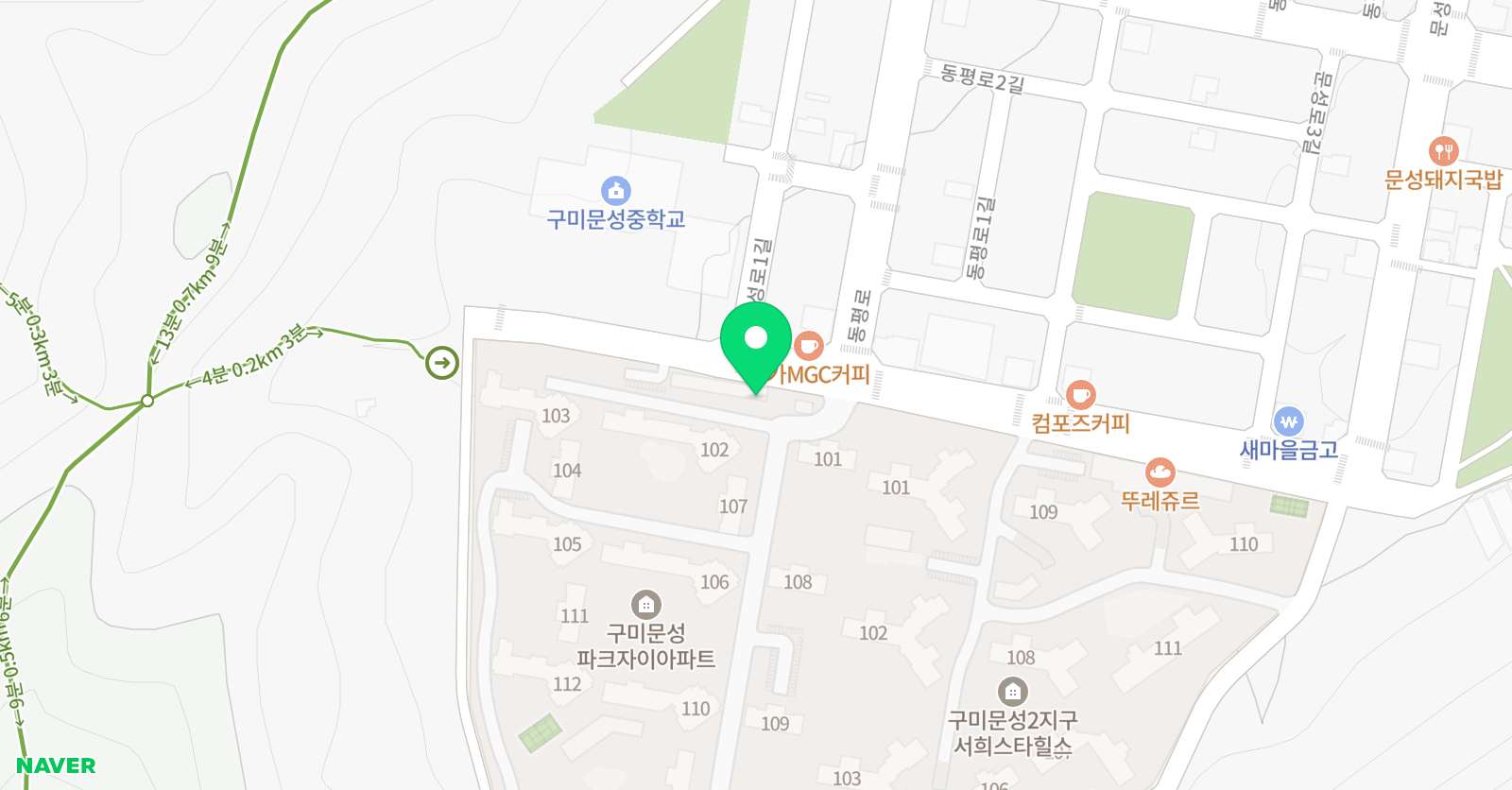 아소비 문성파크자이학원 위치