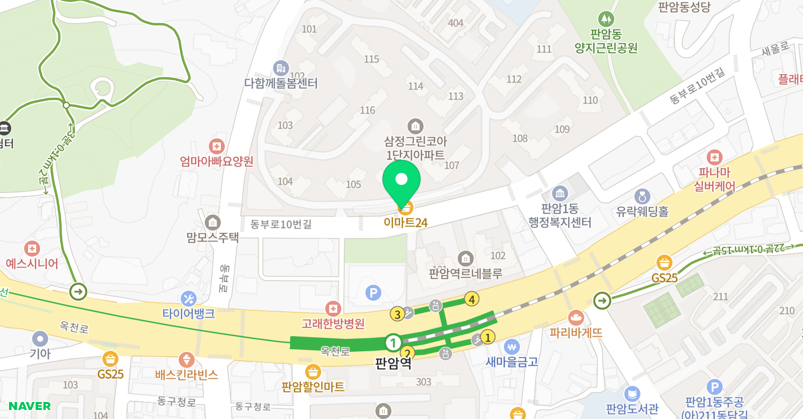 뮤엠 영어 판암삼정그린점 위치