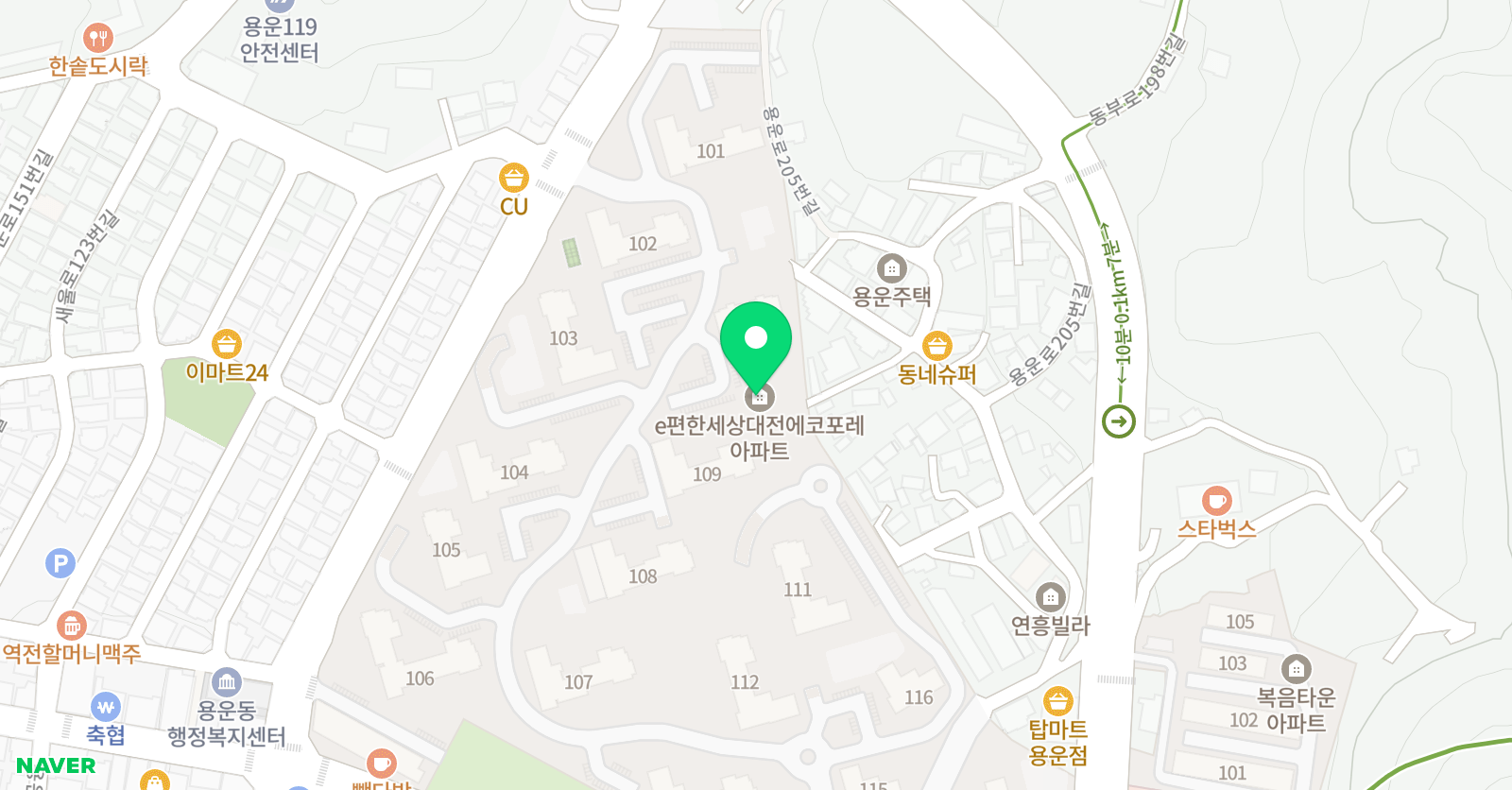 아소비 대전용운에코포레102동점 위치