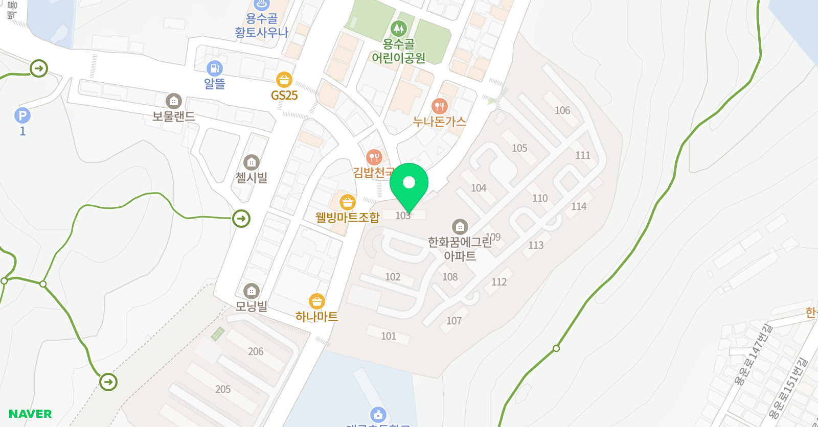 아소비 용운한화꿈에그린점 위치