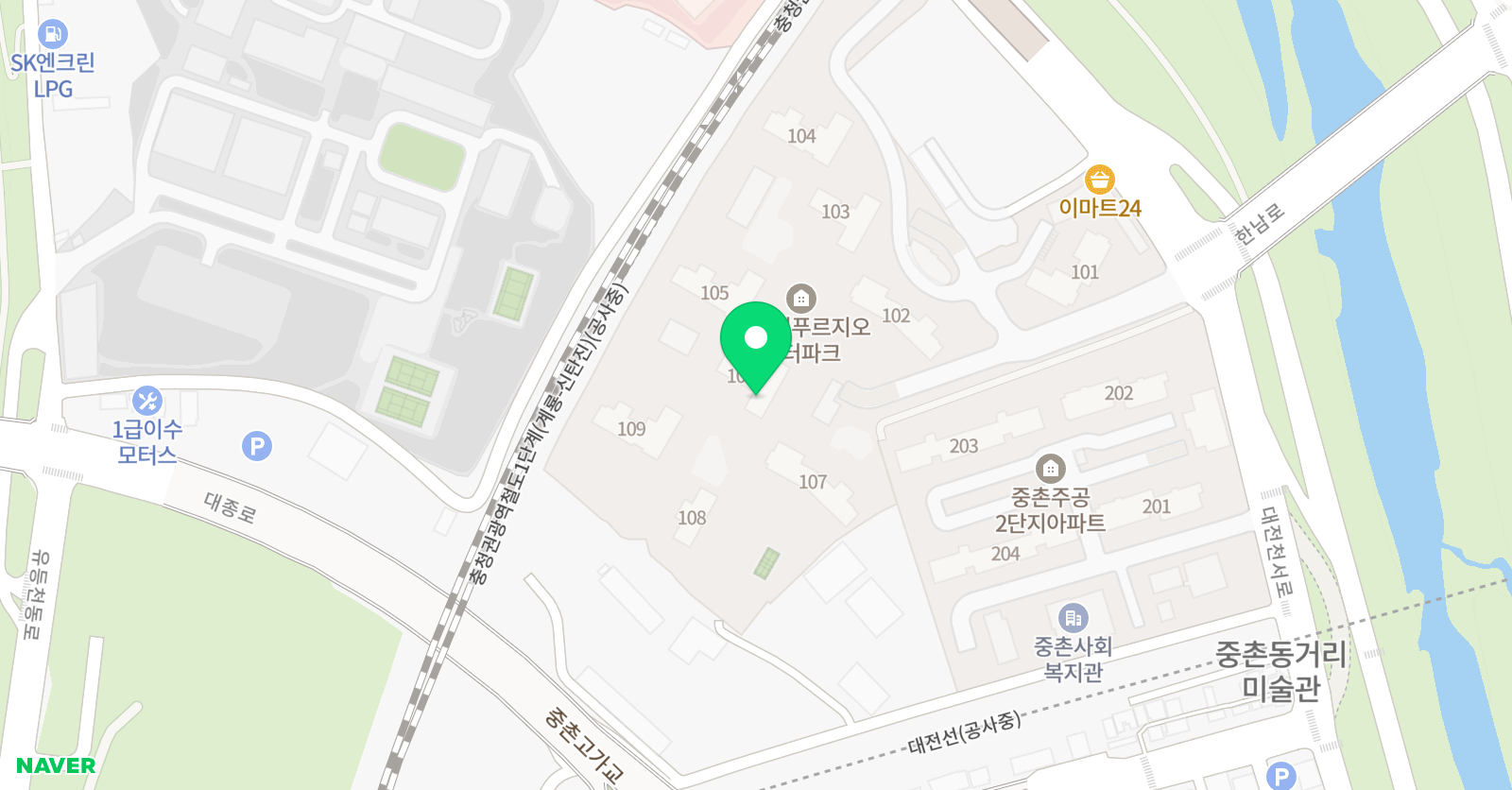 아소비 대전중촌푸르지오센터파크점 위치