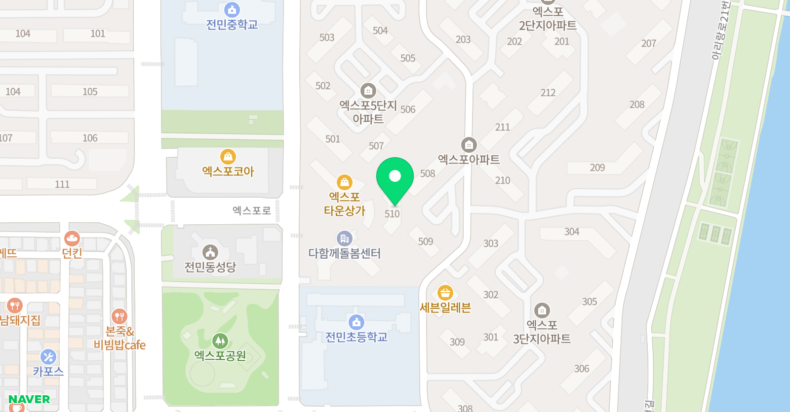 뮤엠영어 전민엑스포5단지NEST 위치