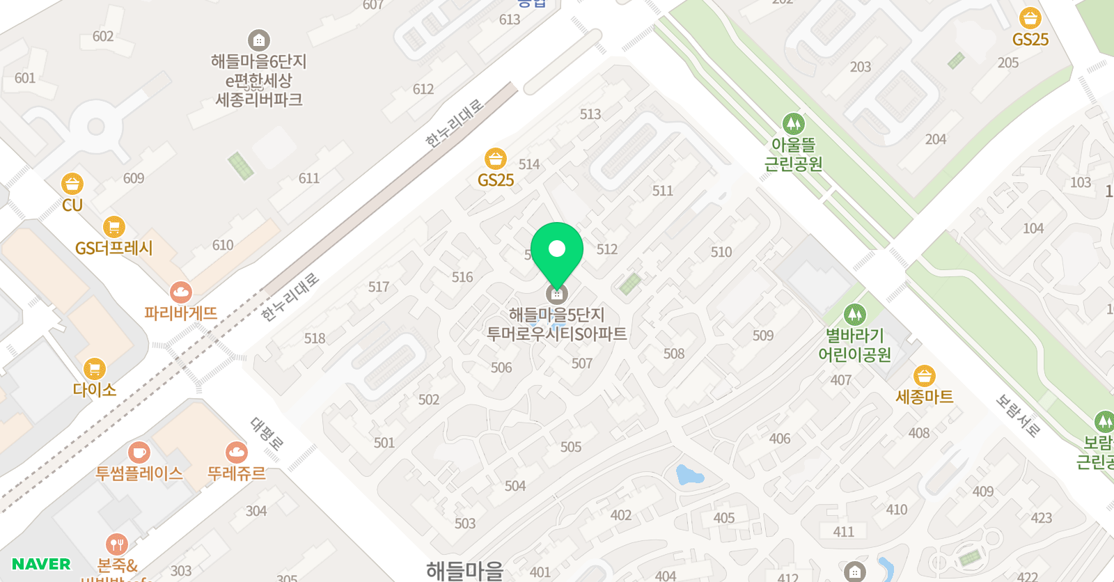 아소비 세종해들5단지점 위치