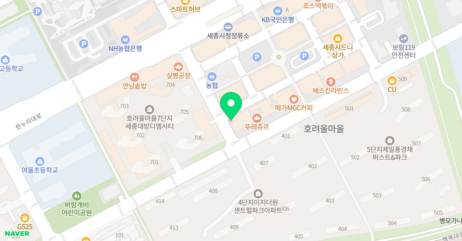 자라다남아미술학원 세종보람원 위치