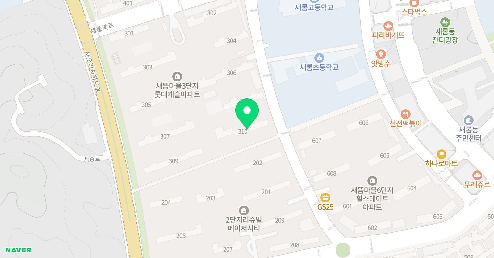 뮤엠 영어 학원 새롬캐슬NEST 위치