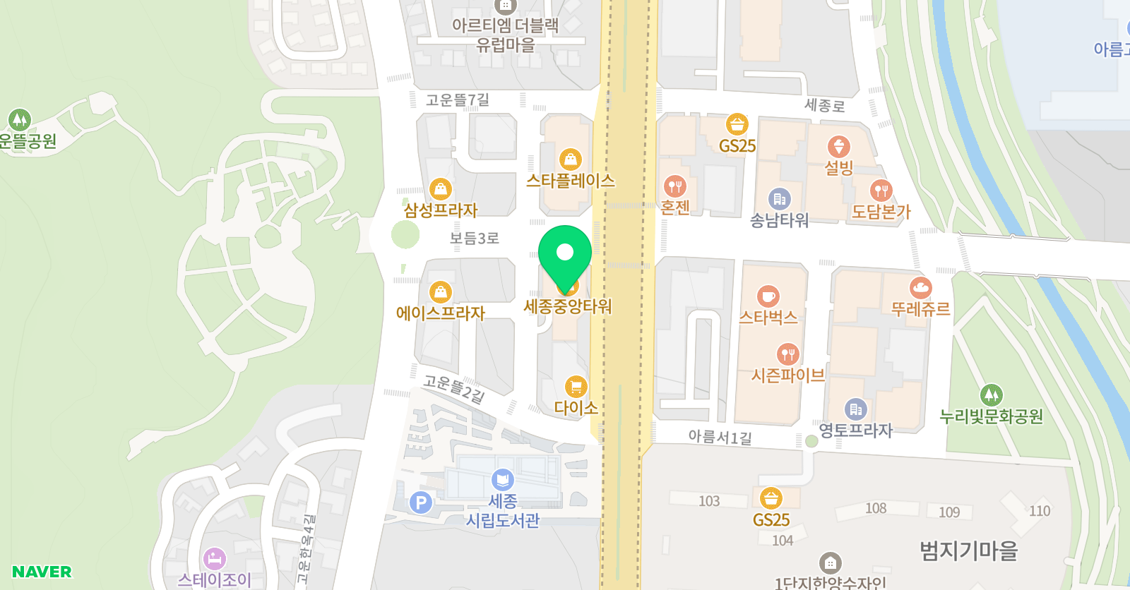 피크에듀 세종1관 학원 위치