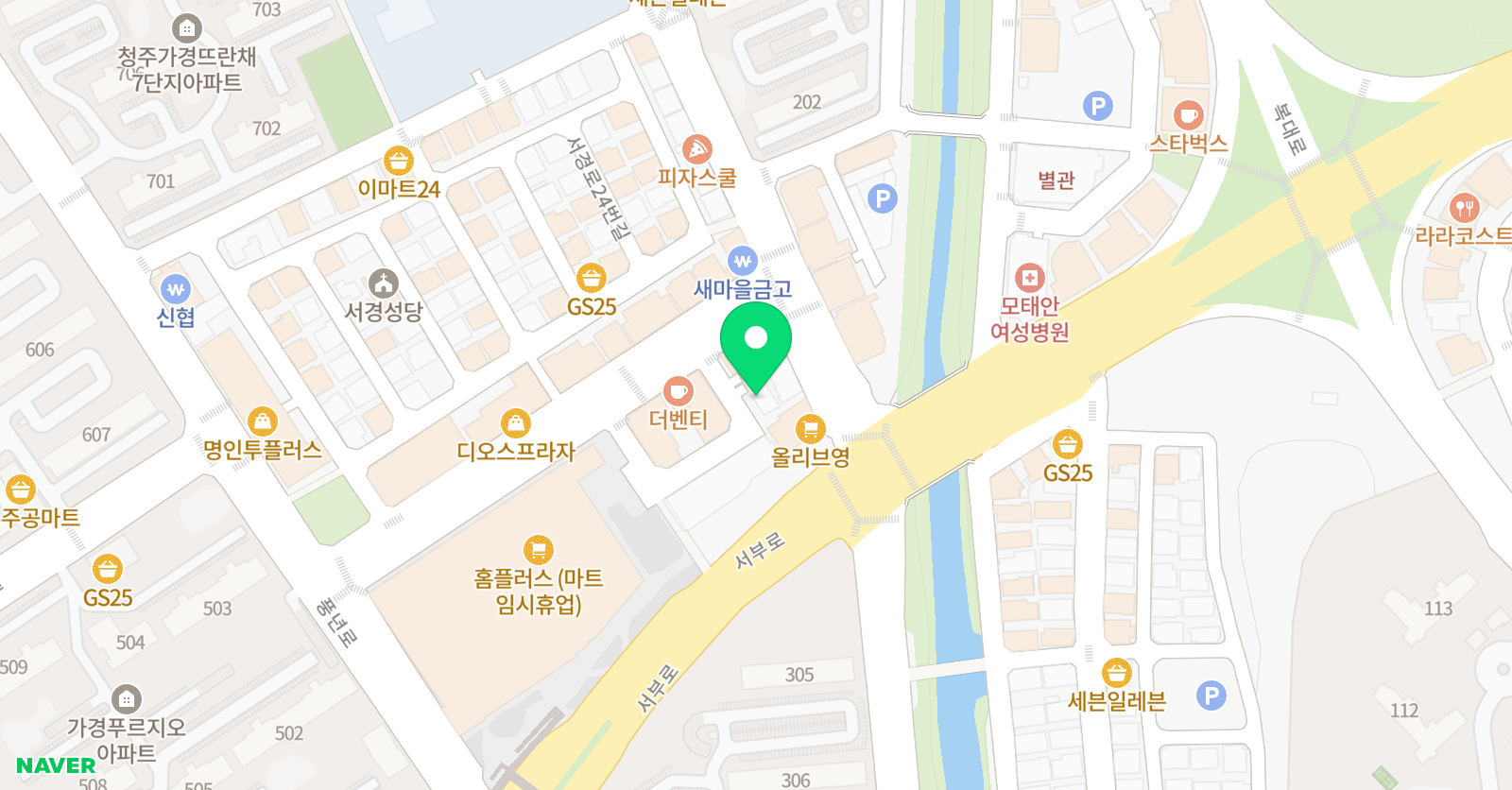 오르다샘앤클래스 가경학원 위치